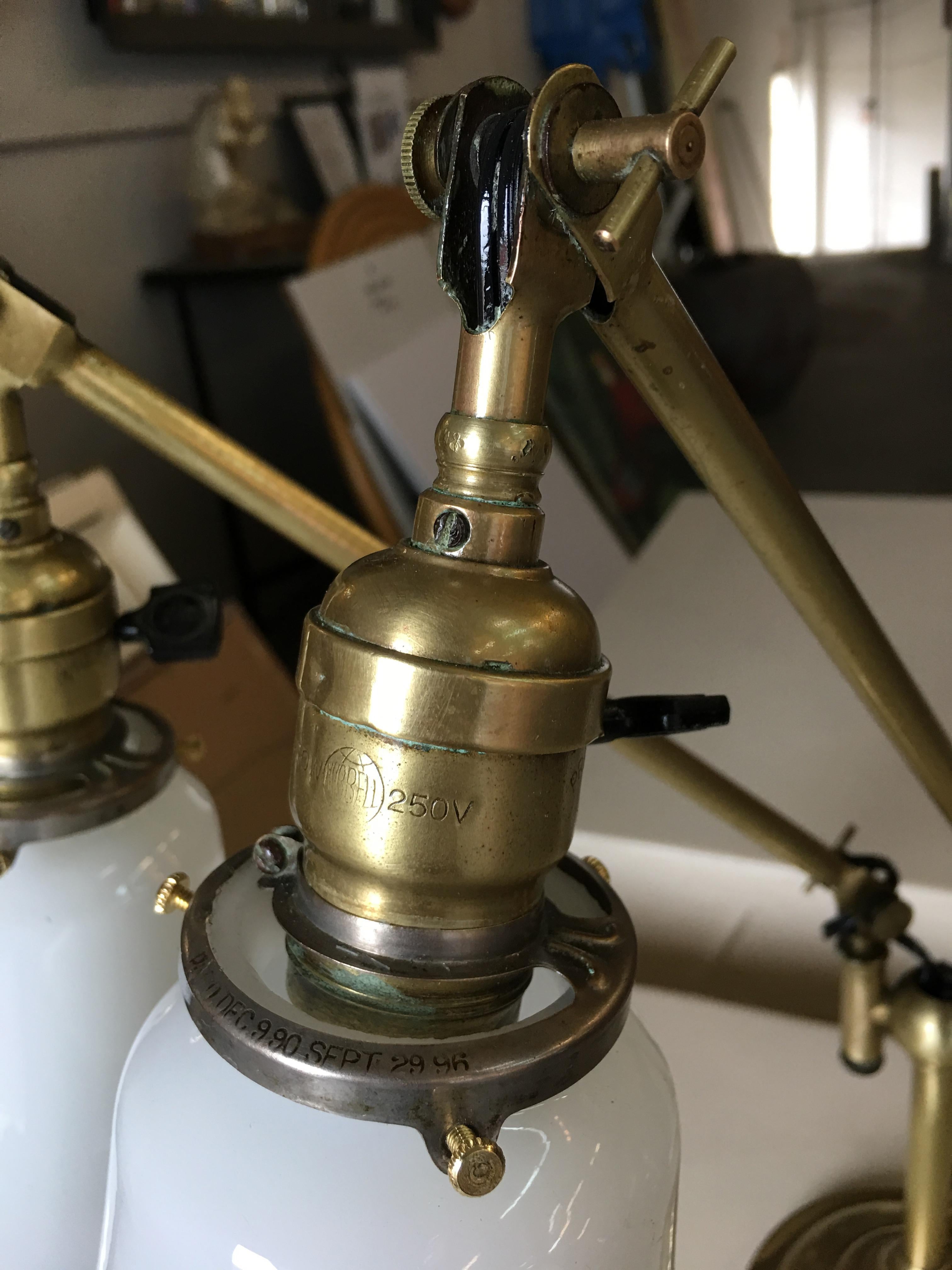 Industrial Articulating Brass Daul Desk Lamp with Bell Shades 5