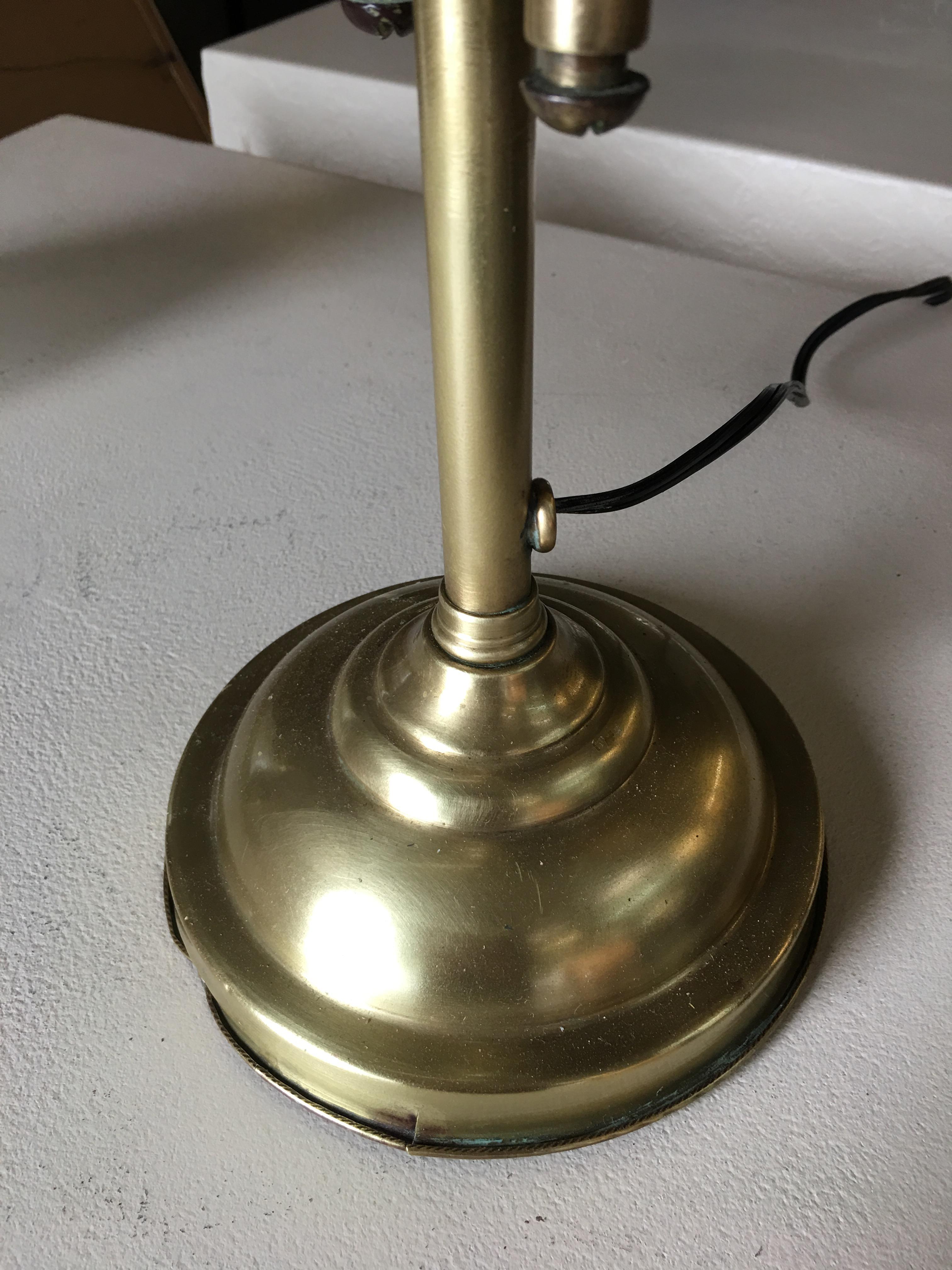 Industrial Articulating Brass Daul Desk Lamp with Bell Shades For Sale 3