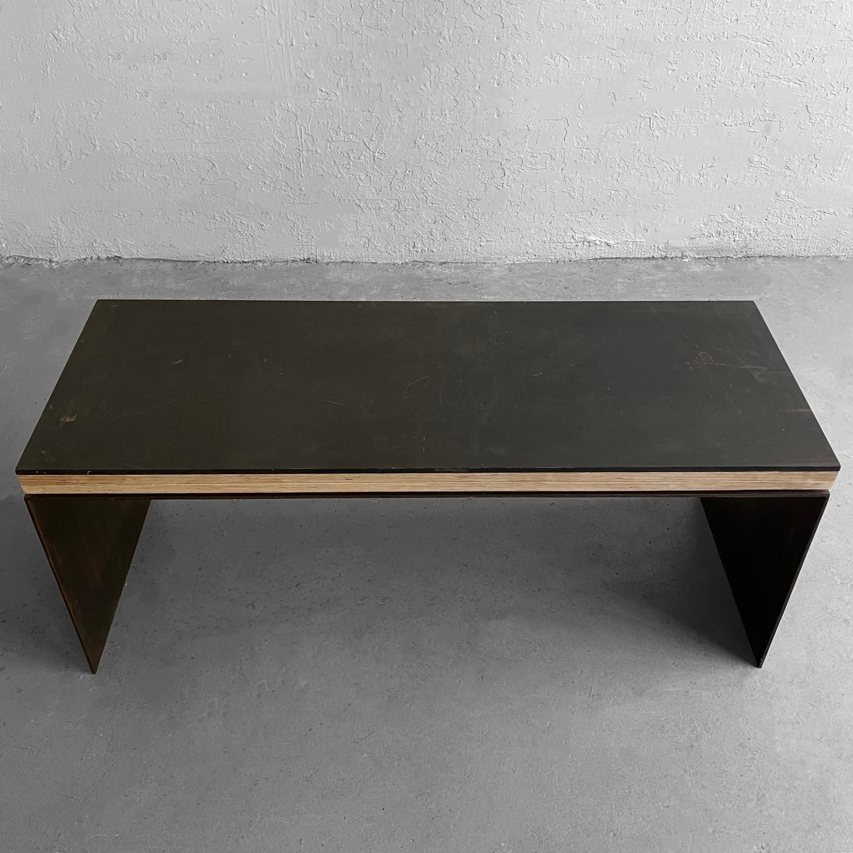 Industrial Artisan Custom Steel Coffee Table Bench In Good Condition For Sale In Brooklyn, NY