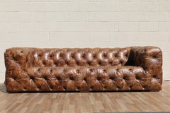 Industrial Aviator Chesterfield Sofa in Distressed Brown Leather