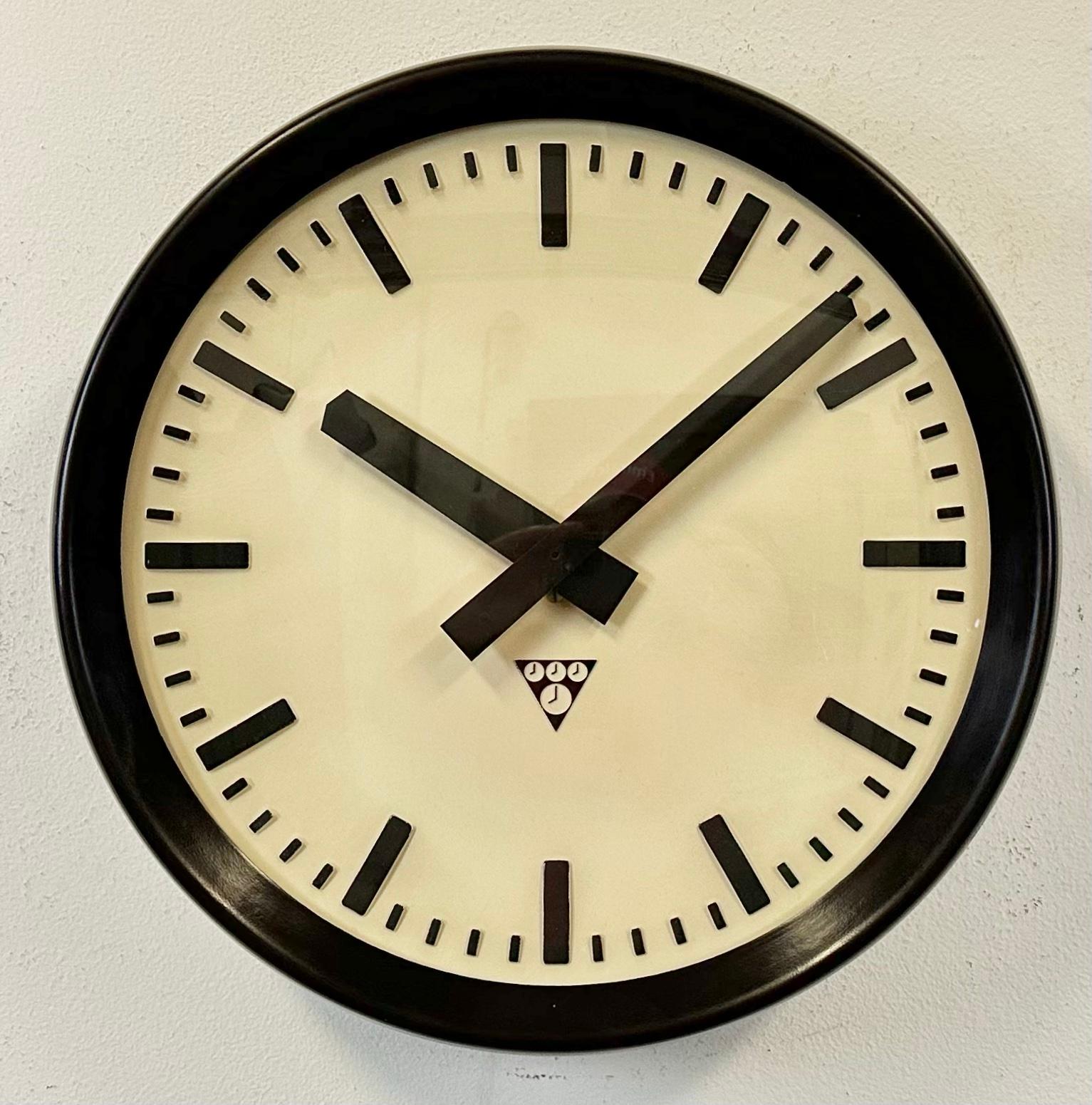 Czech Industrial Bakelite Factory Wall Clock from Pragotron, 1960s