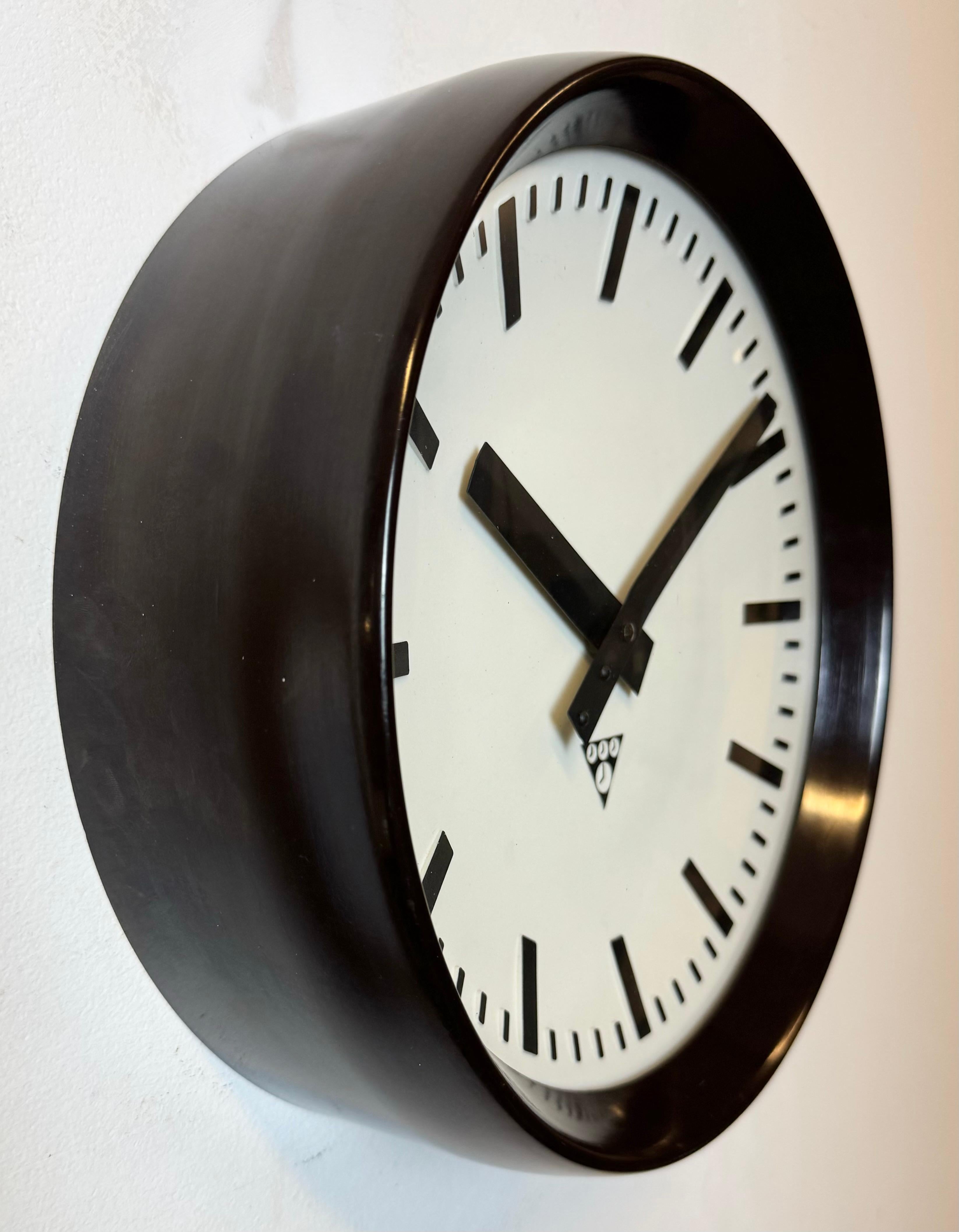 Czech Industrial Bakelite Factory Wall Clock from Pragotron, 1960s For Sale