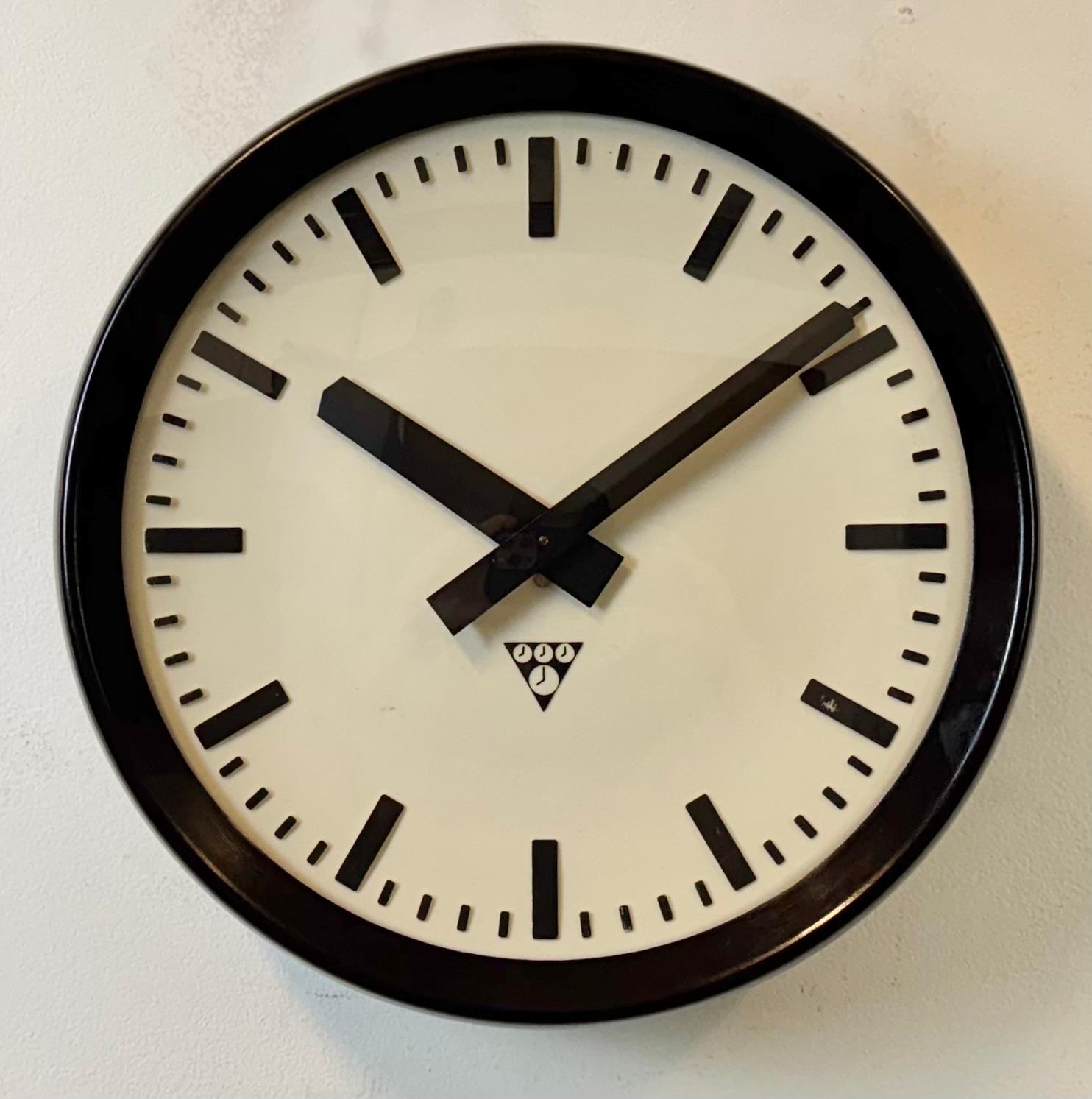 Czech Industrial Bakelite Factory Wall Clock from Pragotron, 1960s For Sale