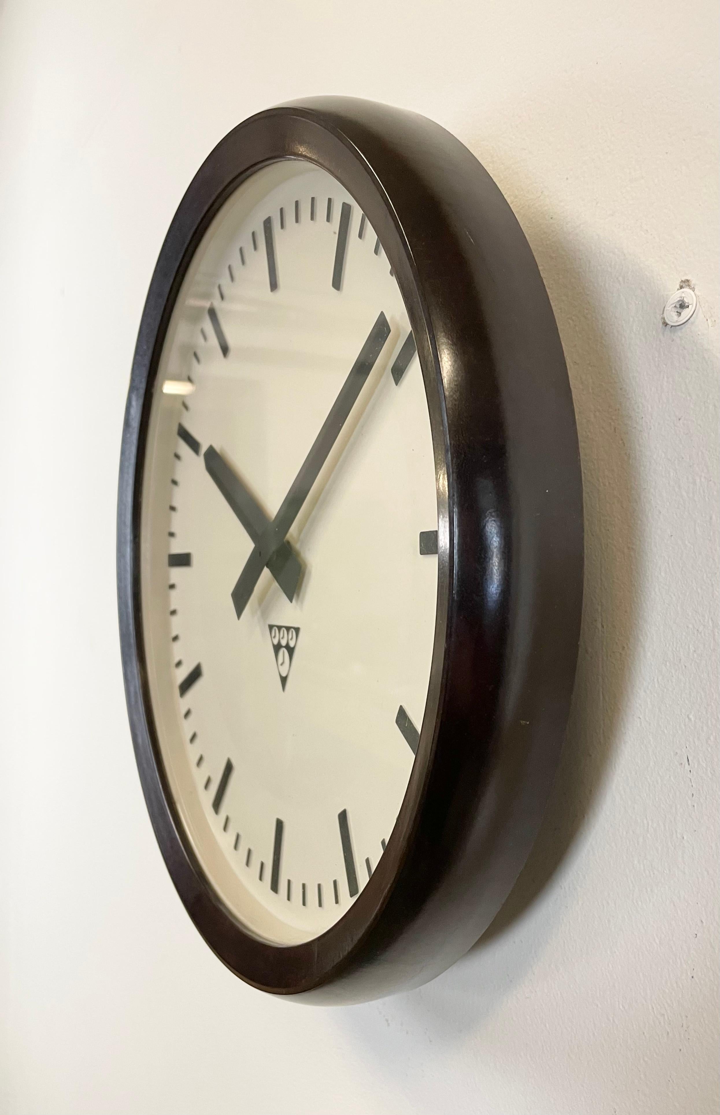 20th Century Industrial Bakelite Factory Wall Clock from Pragotron, 1960s