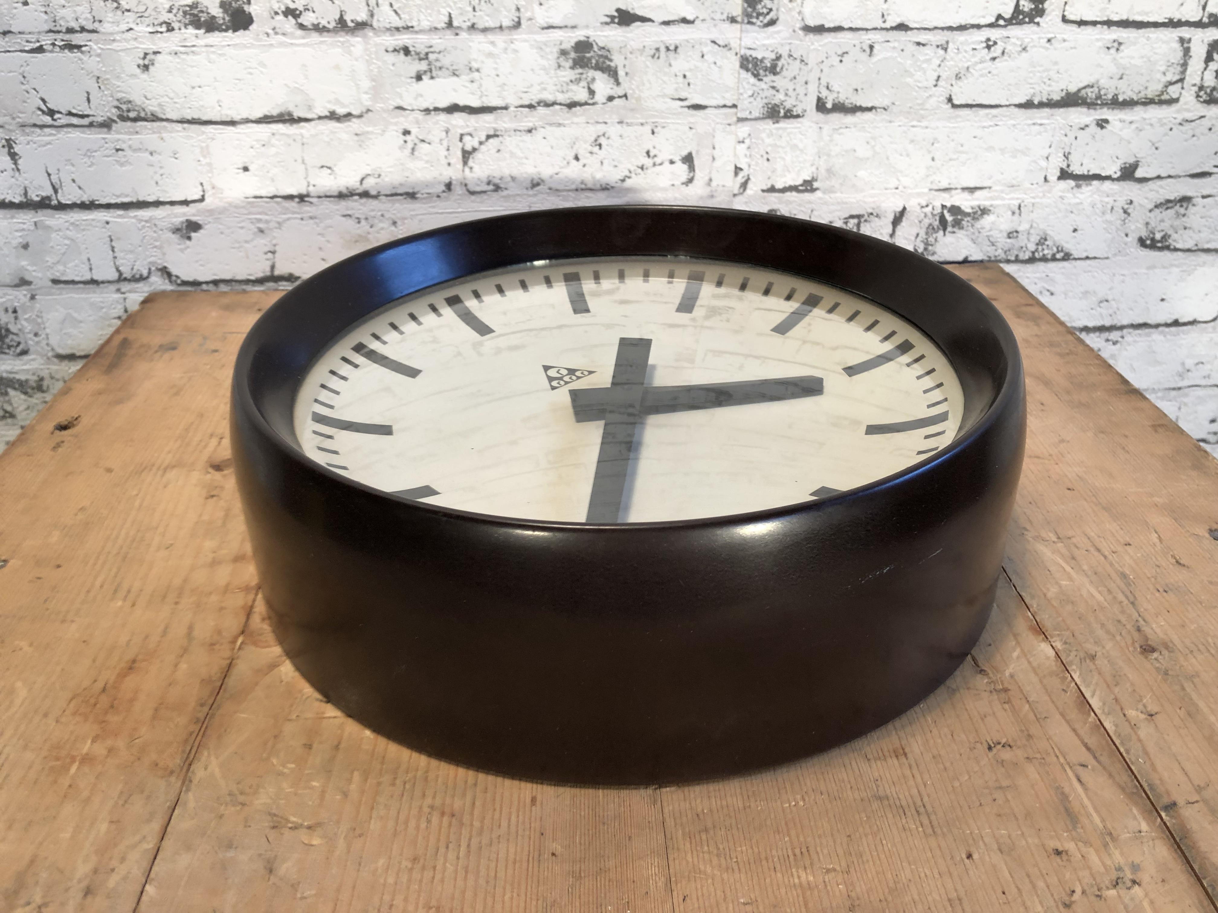 Aluminum Industrial Bakelite Factory Wall Clock from Pragotron, 1960s