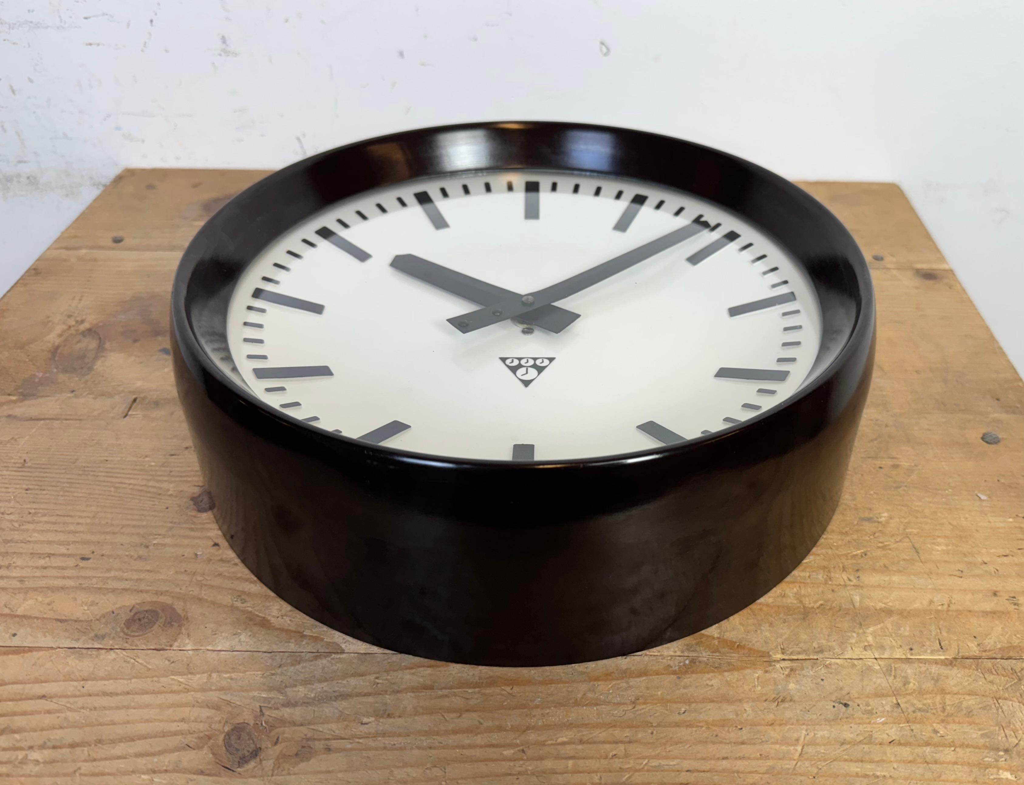 Glass Industrial Bakelite Factory Wall Clock from Pragotron, 1960s For Sale