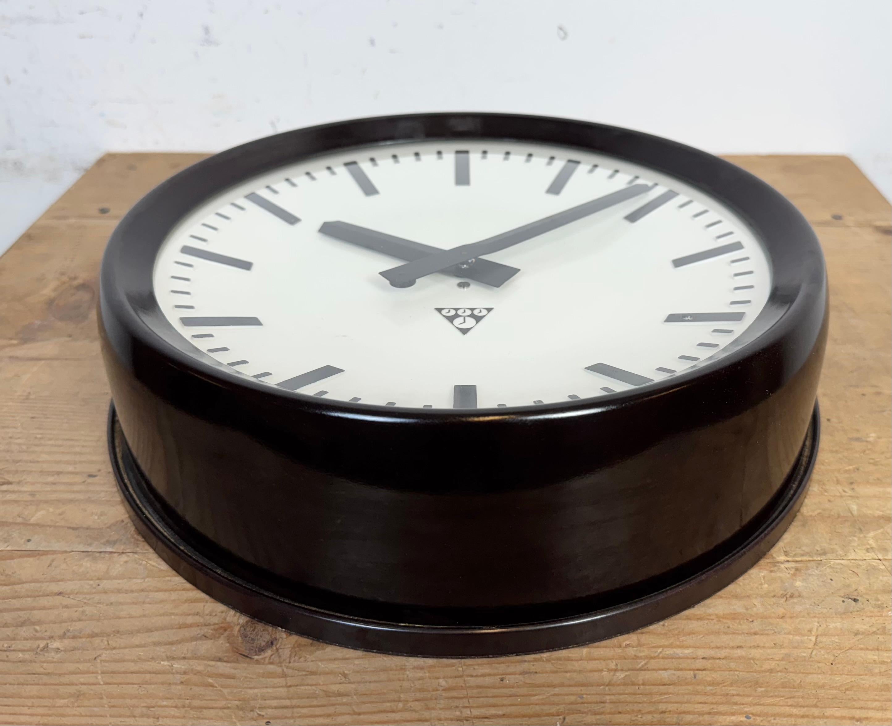 Glass Industrial Bakelite Factory Wall Clock from Pragotron, 1960s For Sale