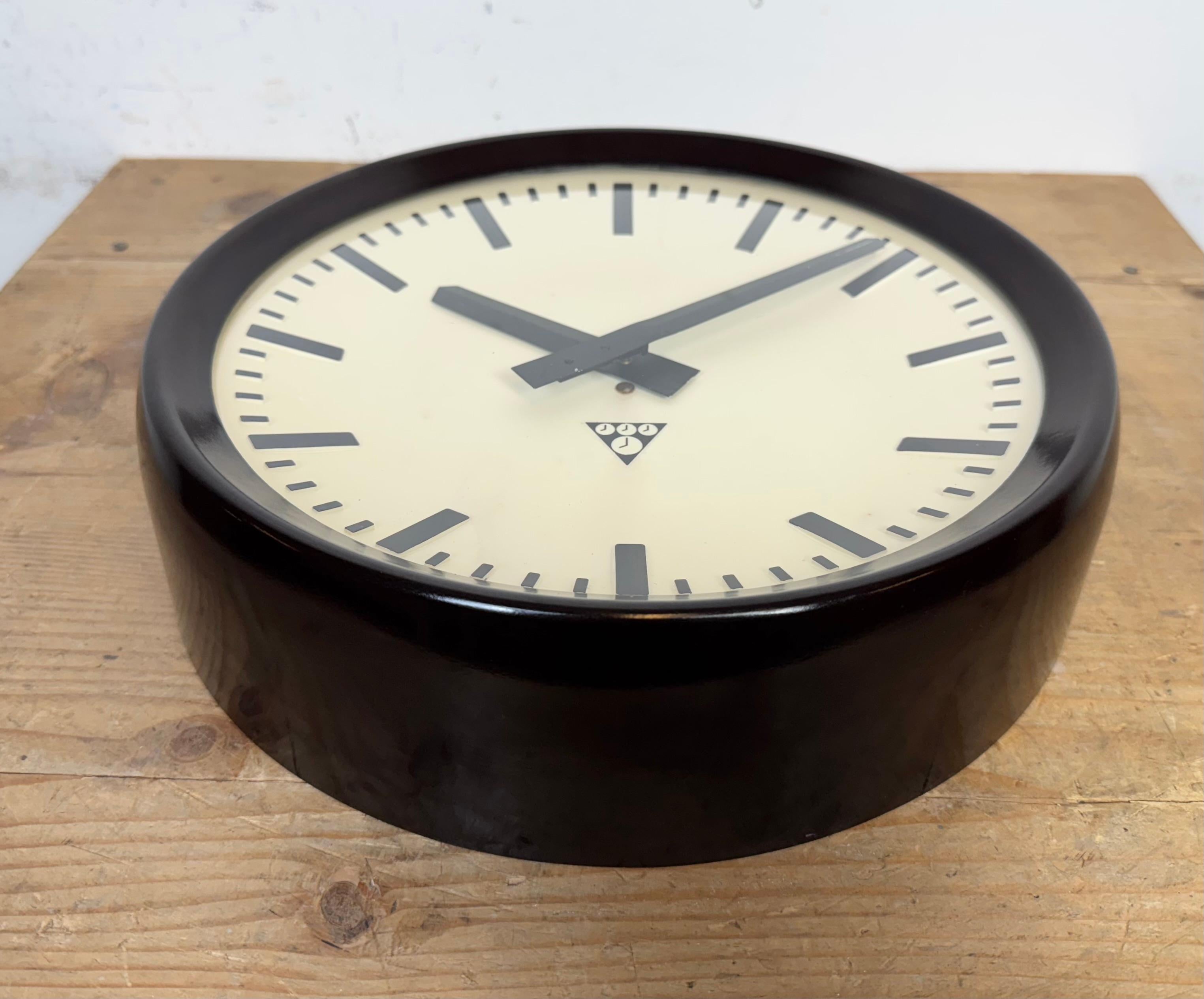 Glass Industrial Bakelite Factory Wall Clock from Pragotron, 1960s For Sale