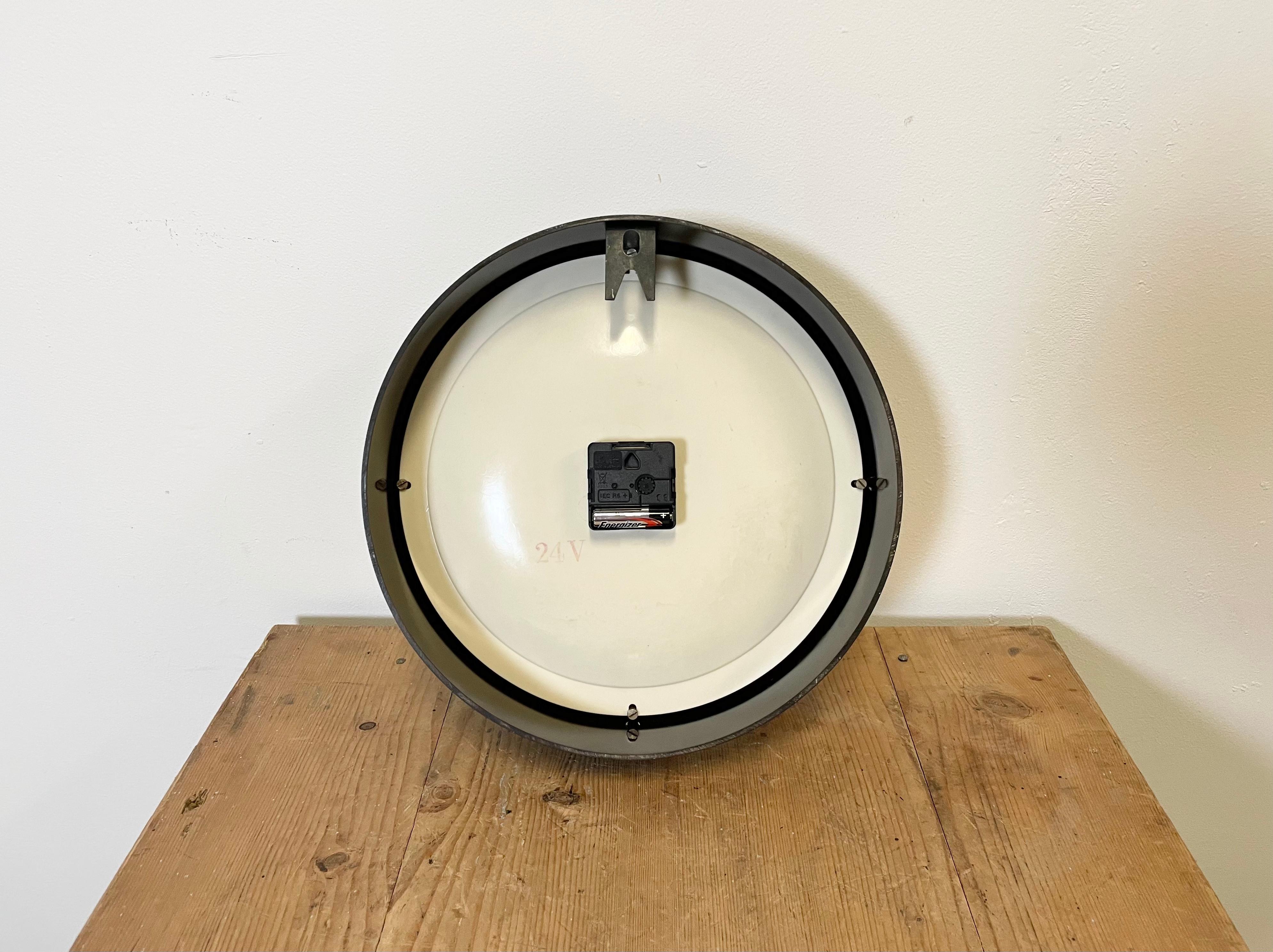 Glass Industrial Bakelite Factory Wall Clock from Pragotron, 1960s For Sale