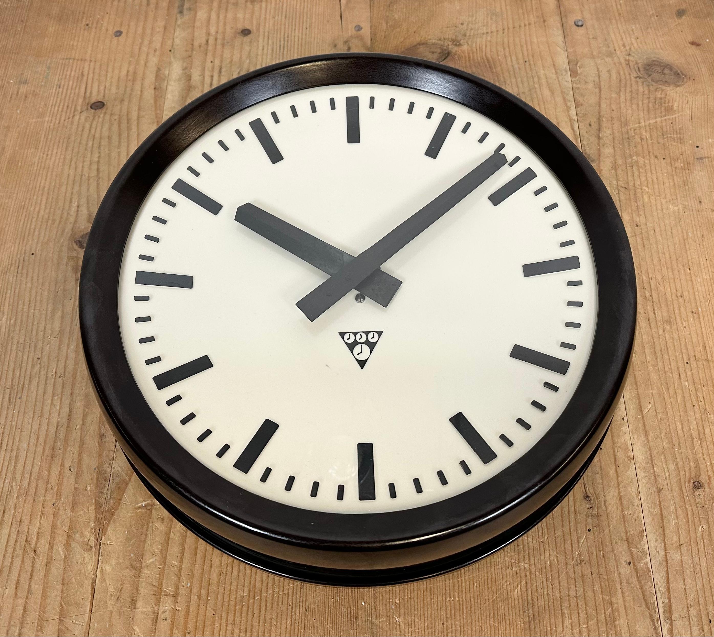 Glass Industrial Bakelite Factory Wall Clock from Pragotron, 1960s For Sale