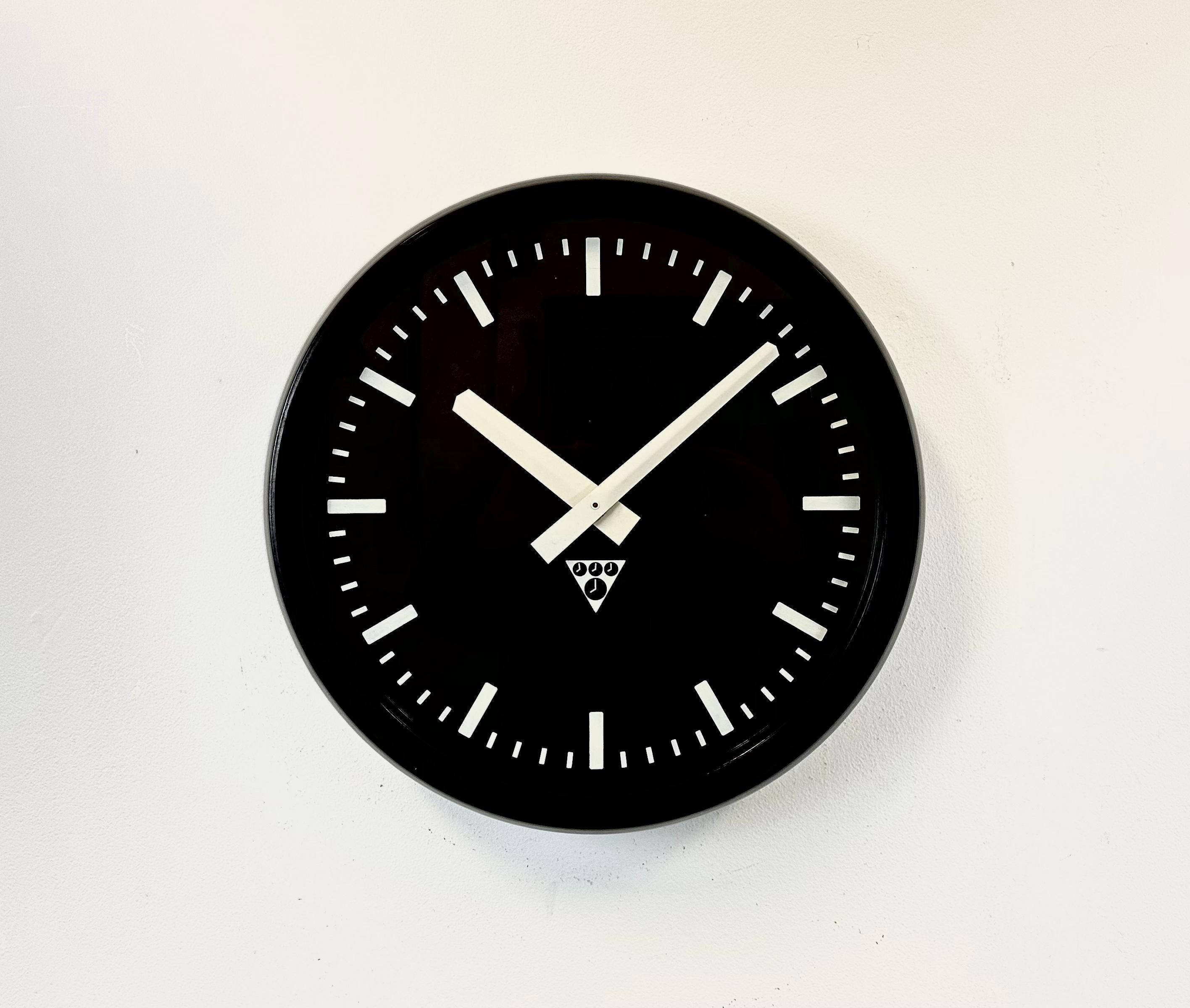 Czech Industrial Bakelite Factory Wall Clock from Pragotron, 1970s For Sale