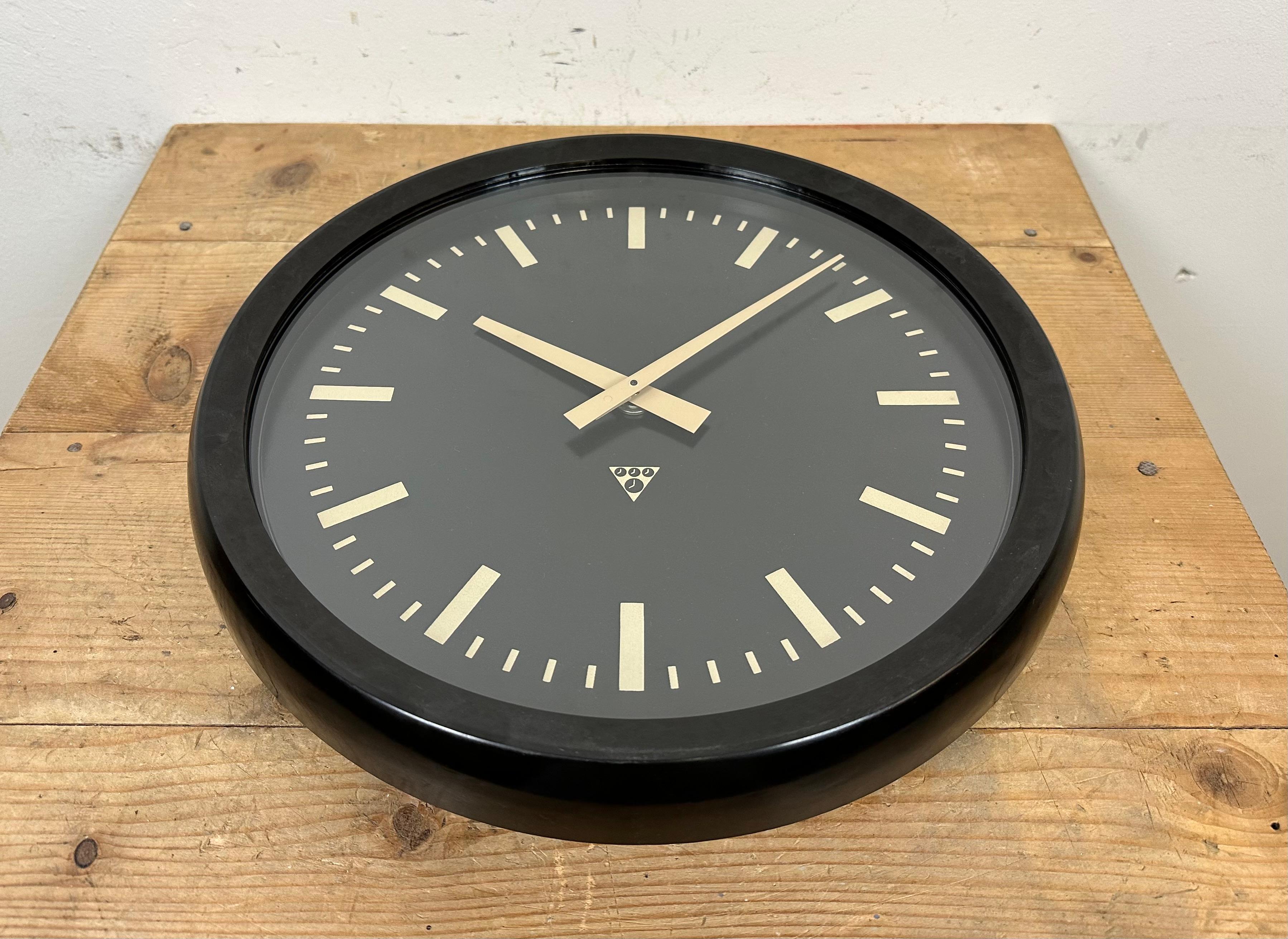 Glass Industrial Bakelite Factory Wall Clock from Pragotron, 1970s For Sale