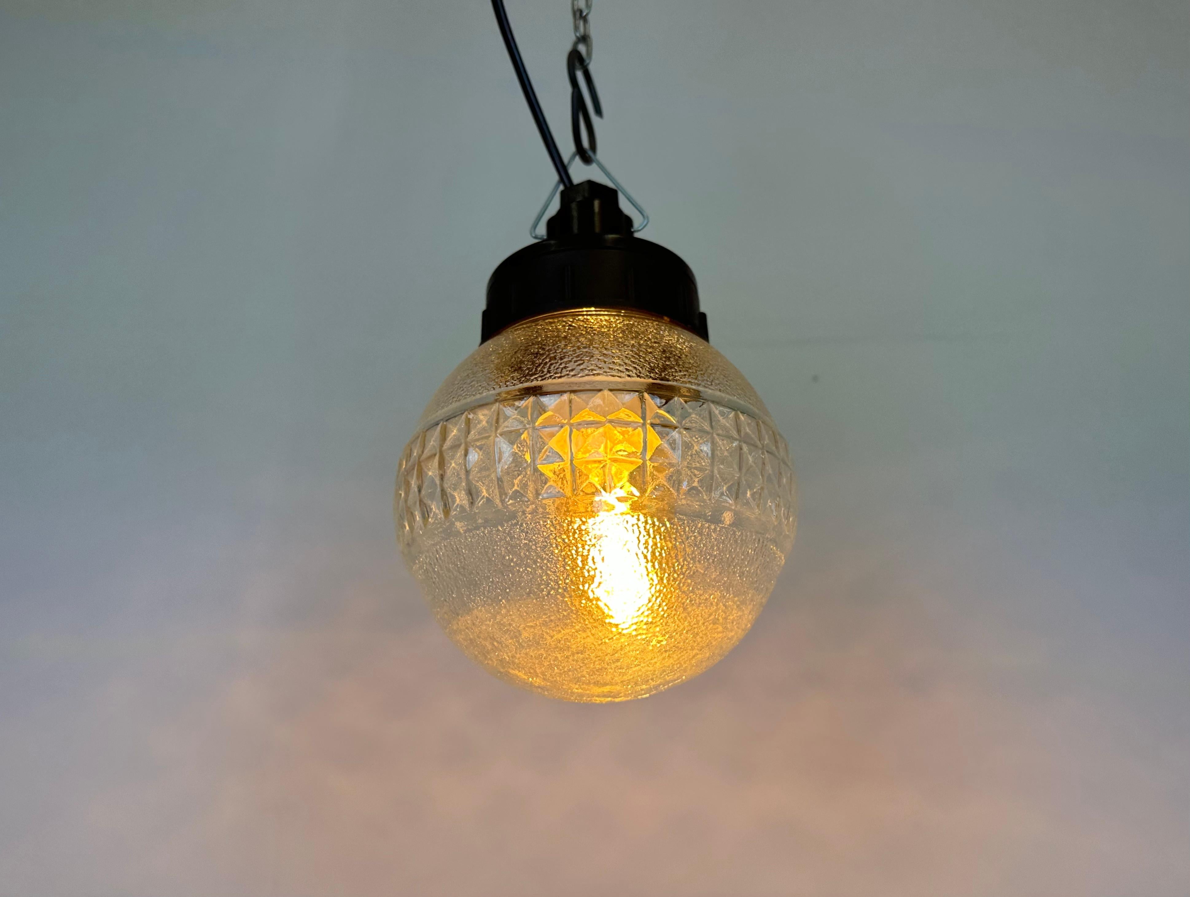 Industrial Bakelite Pendant Light with Frosted Glass, 1970s For Sale 8