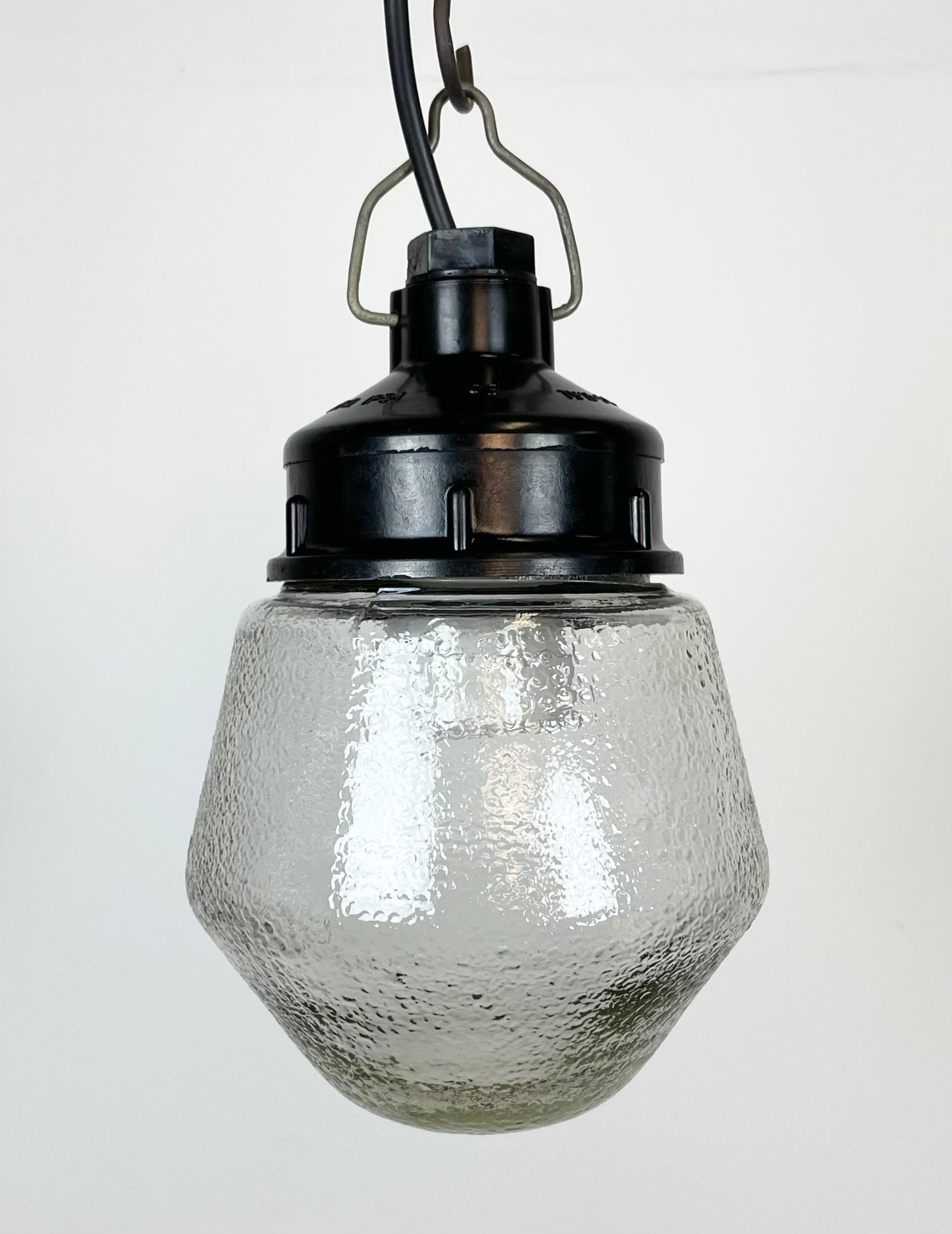 Russian Industrial Bakelite Pendant Light with Frosted Glass, 1970s For Sale