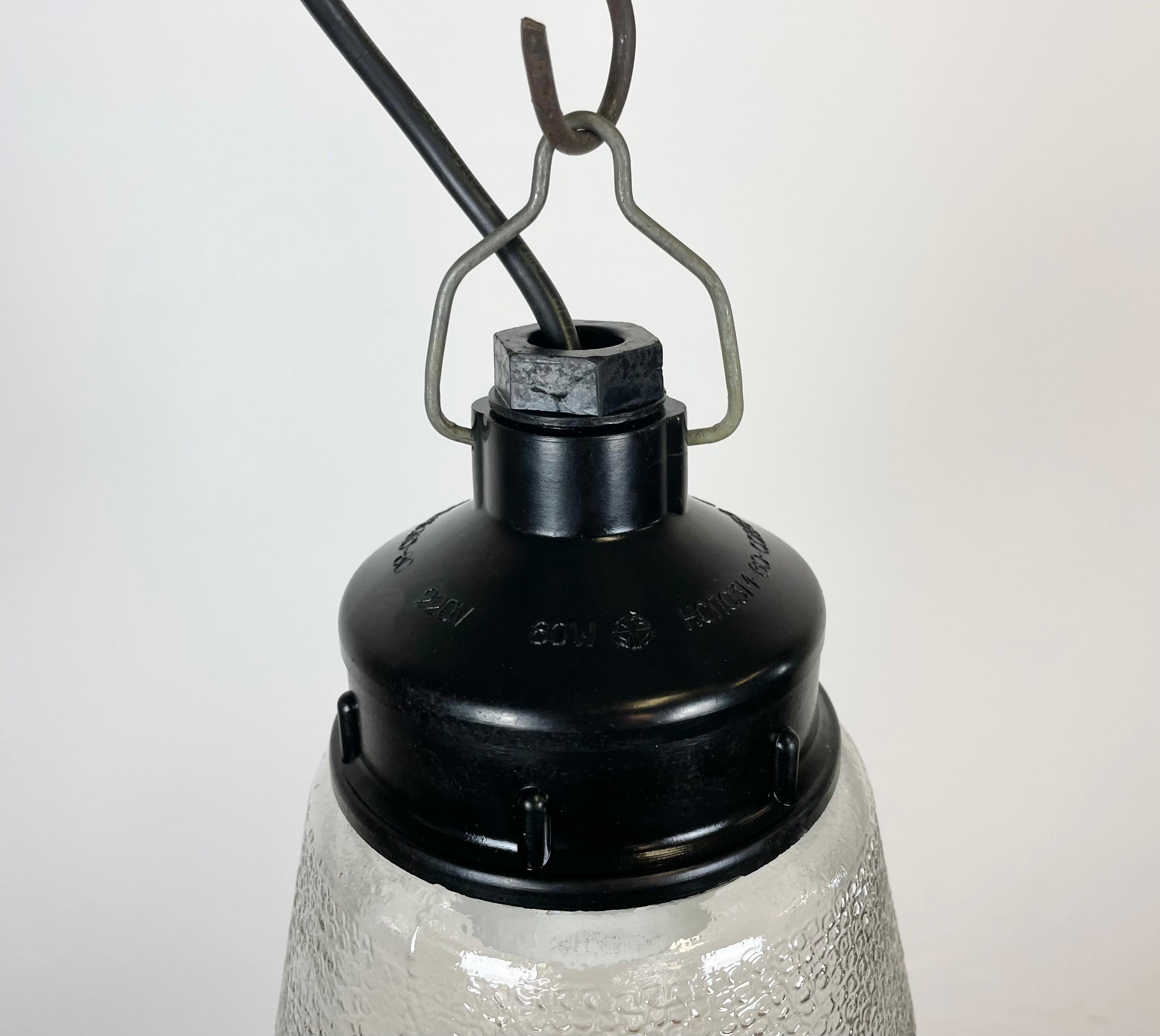 Industrial Bakelite Pendant Light with Frosted Glass, 1970s In Good Condition For Sale In Kojetice, CZ