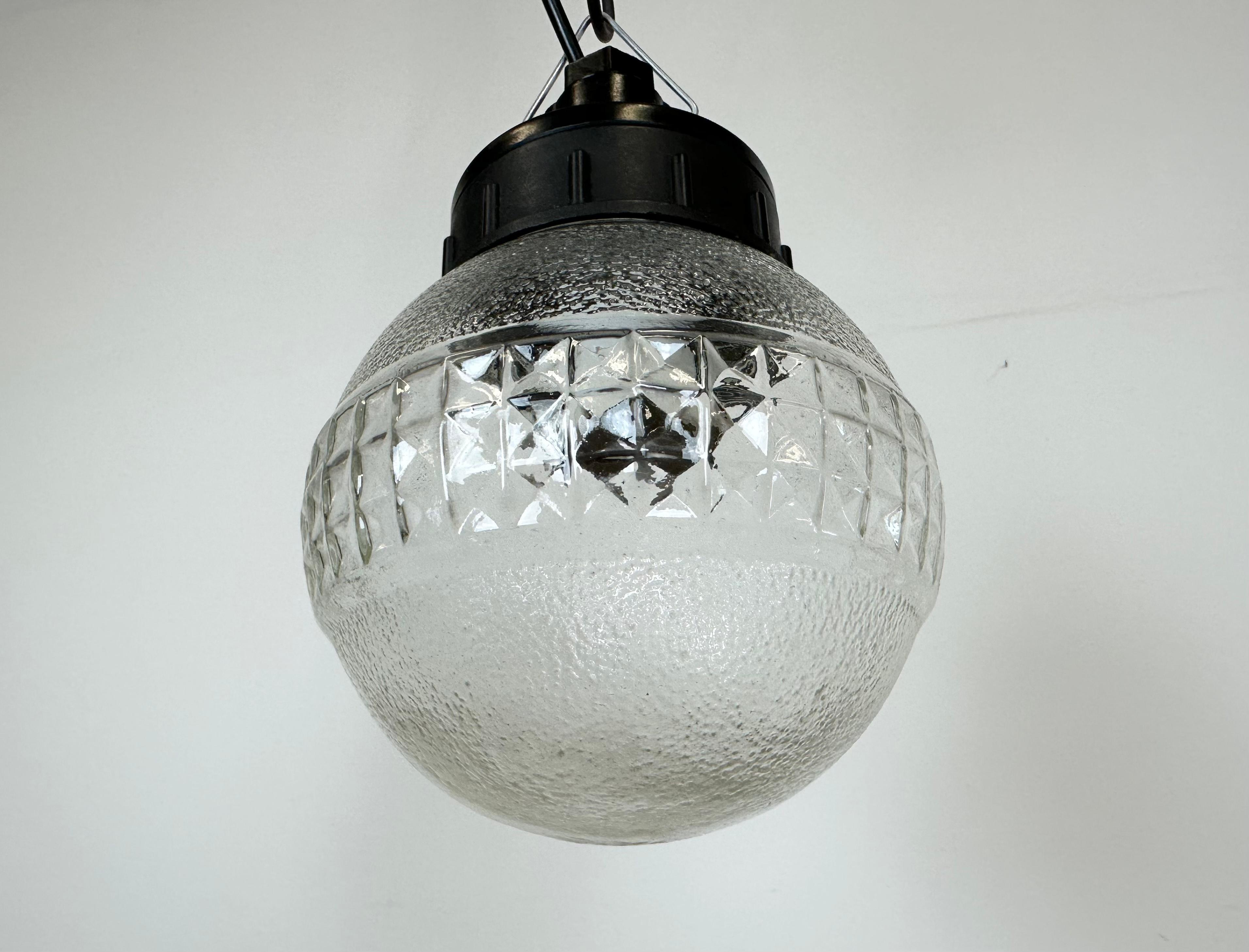 Industrial Bakelite Pendant Light with Frosted Glass, 1970s In Good Condition For Sale In Kojetice, CZ