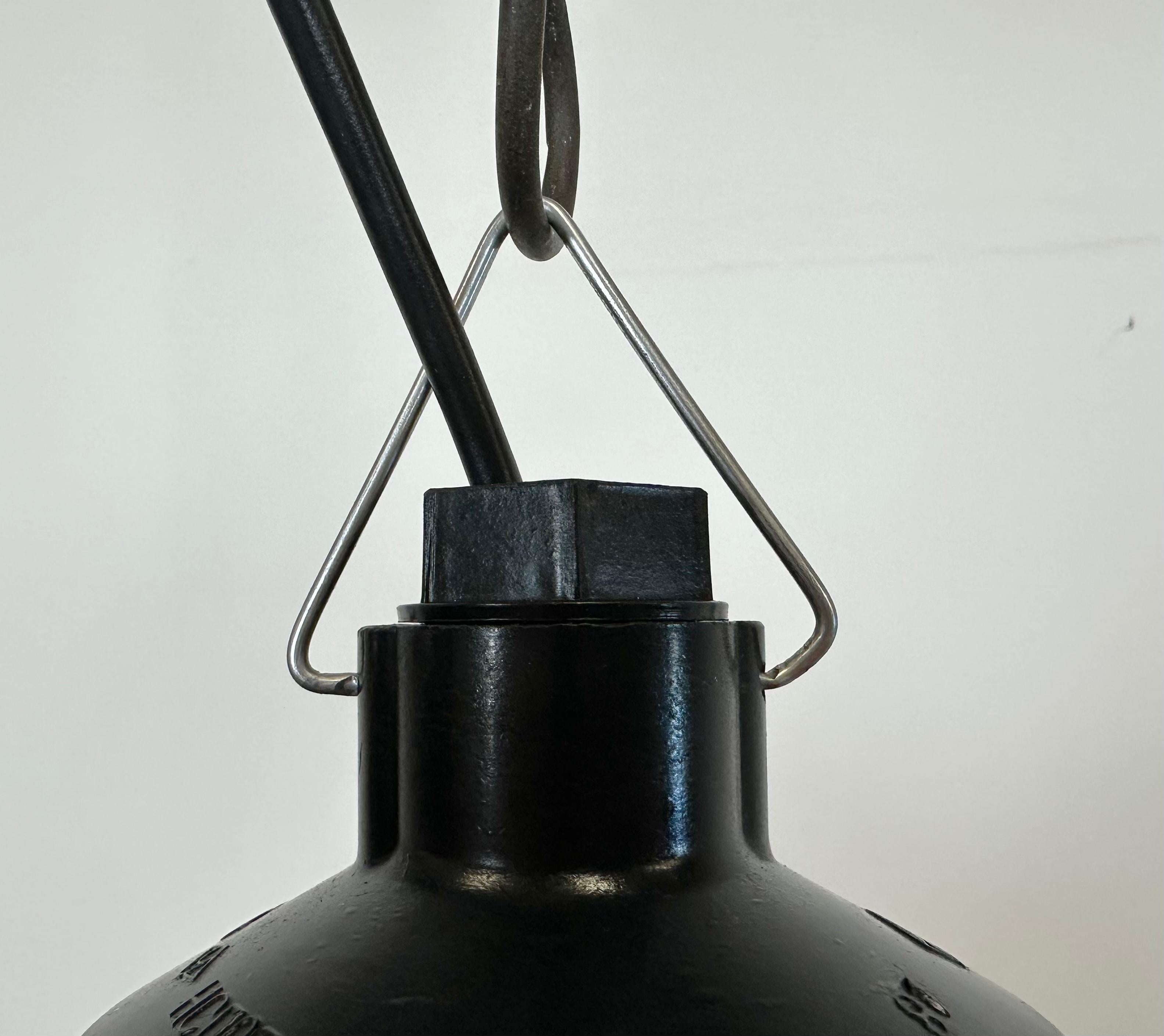 Industrial Bakelite Pendant Light with Frosted Glass, 1970s For Sale 1