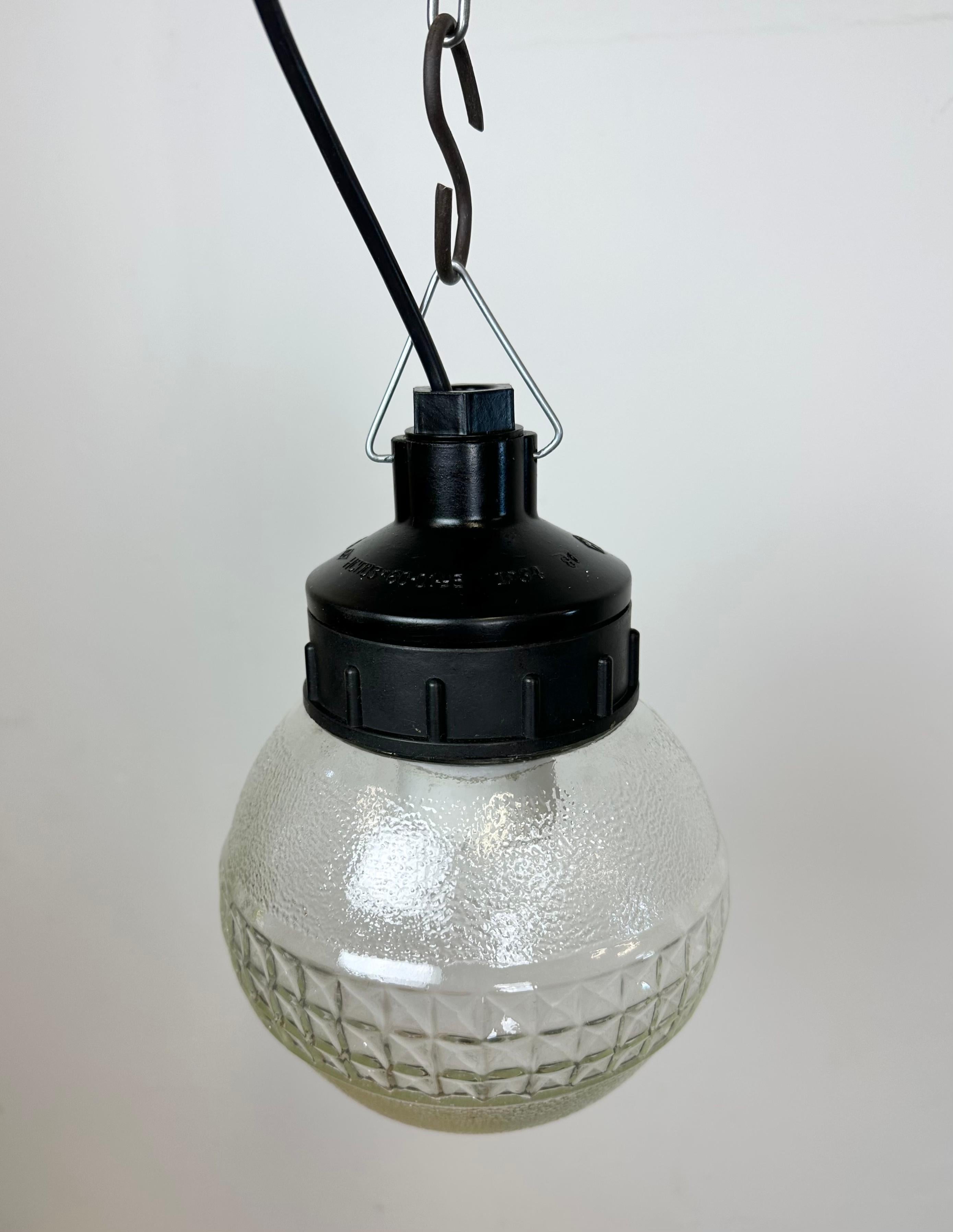 Industrial Bakelite Pendant Light with Frosted Glass, 1970s For Sale 2