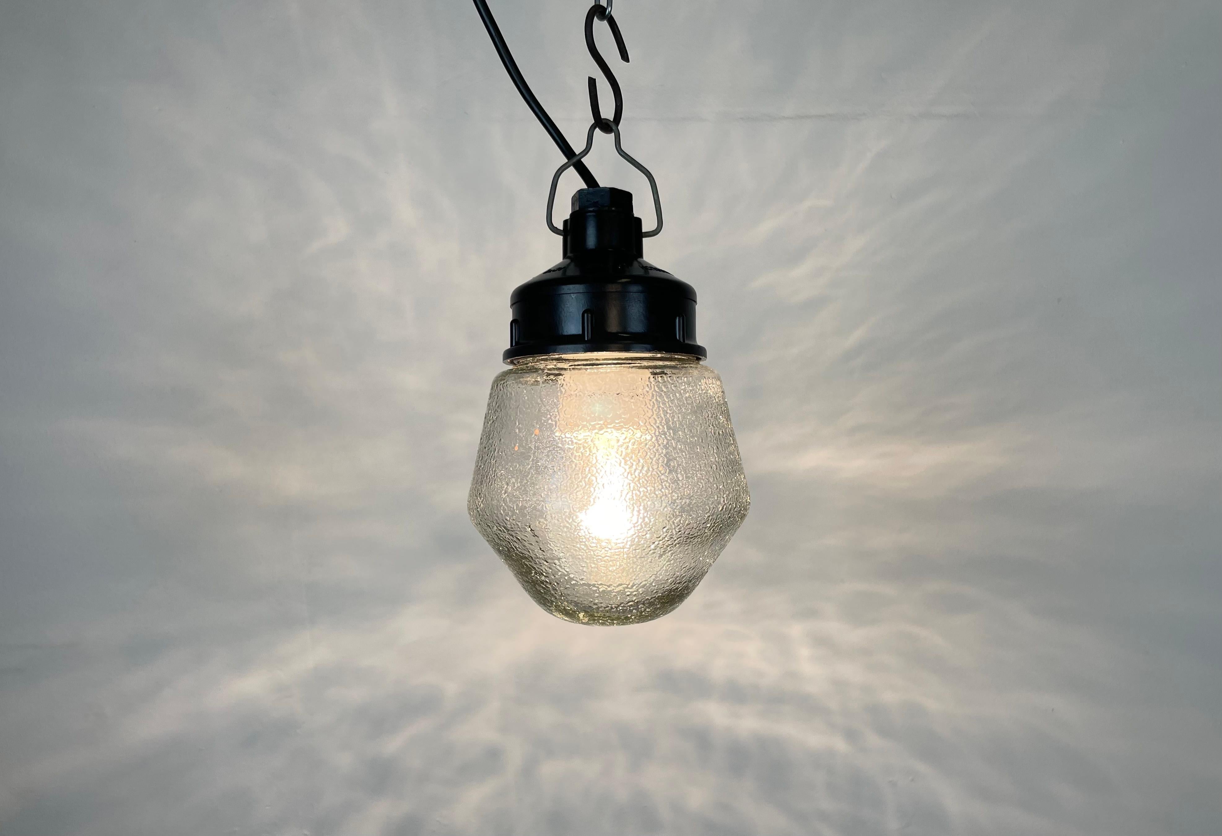 Industrial Bakelite Pendant Light with Frosted Glass, 1970s For Sale 3
