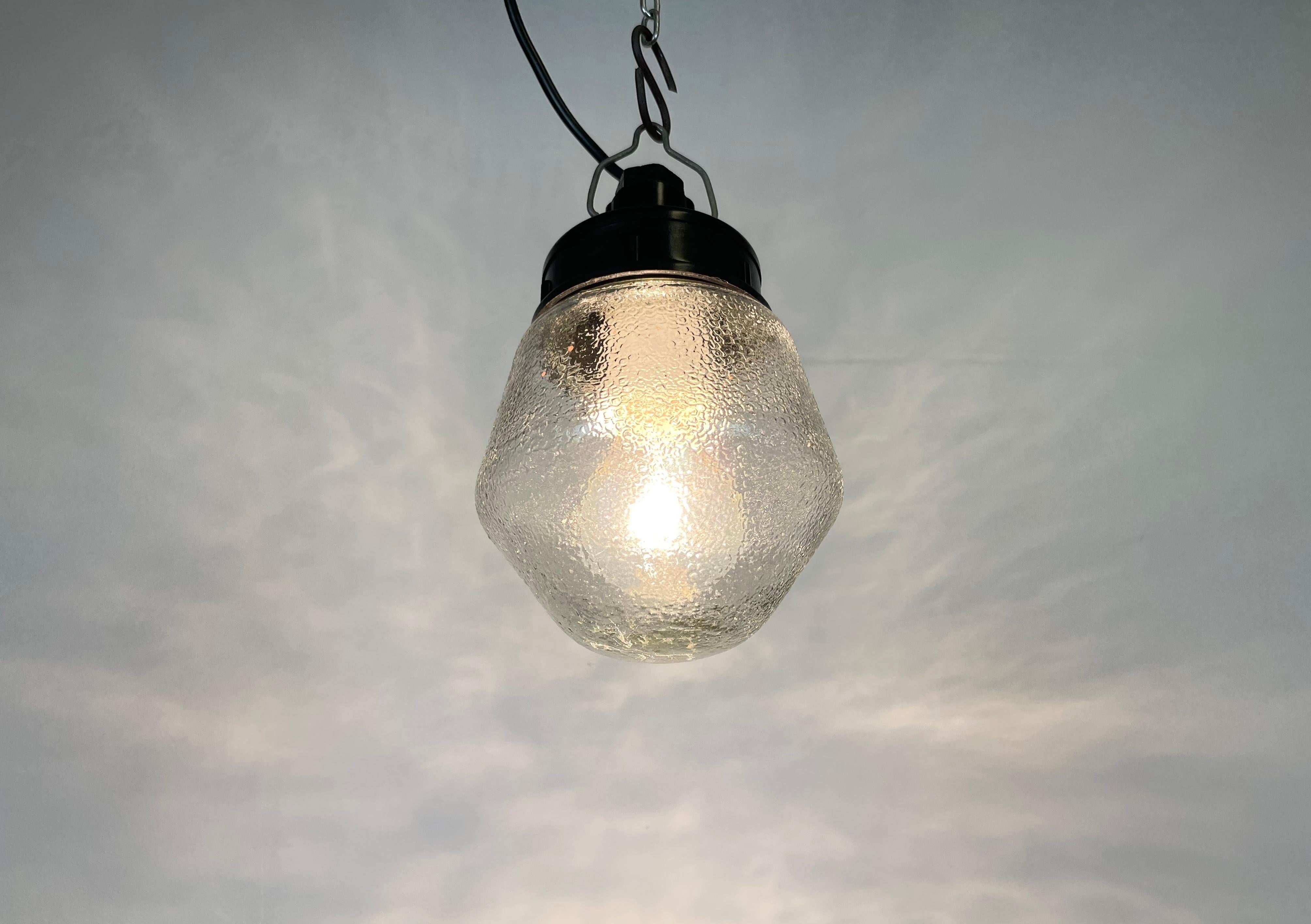 Industrial Bakelite Pendant Light with Frosted Glass, 1970s For Sale 4