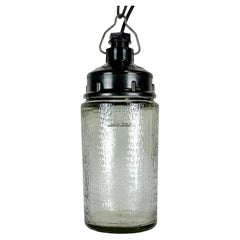 Industrial Bakelite Pendant Light with Frosted Glass, 1970s