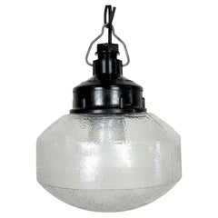 Retro Industrial Bakelite Pendant Light with Frosted Glass, 1970s
