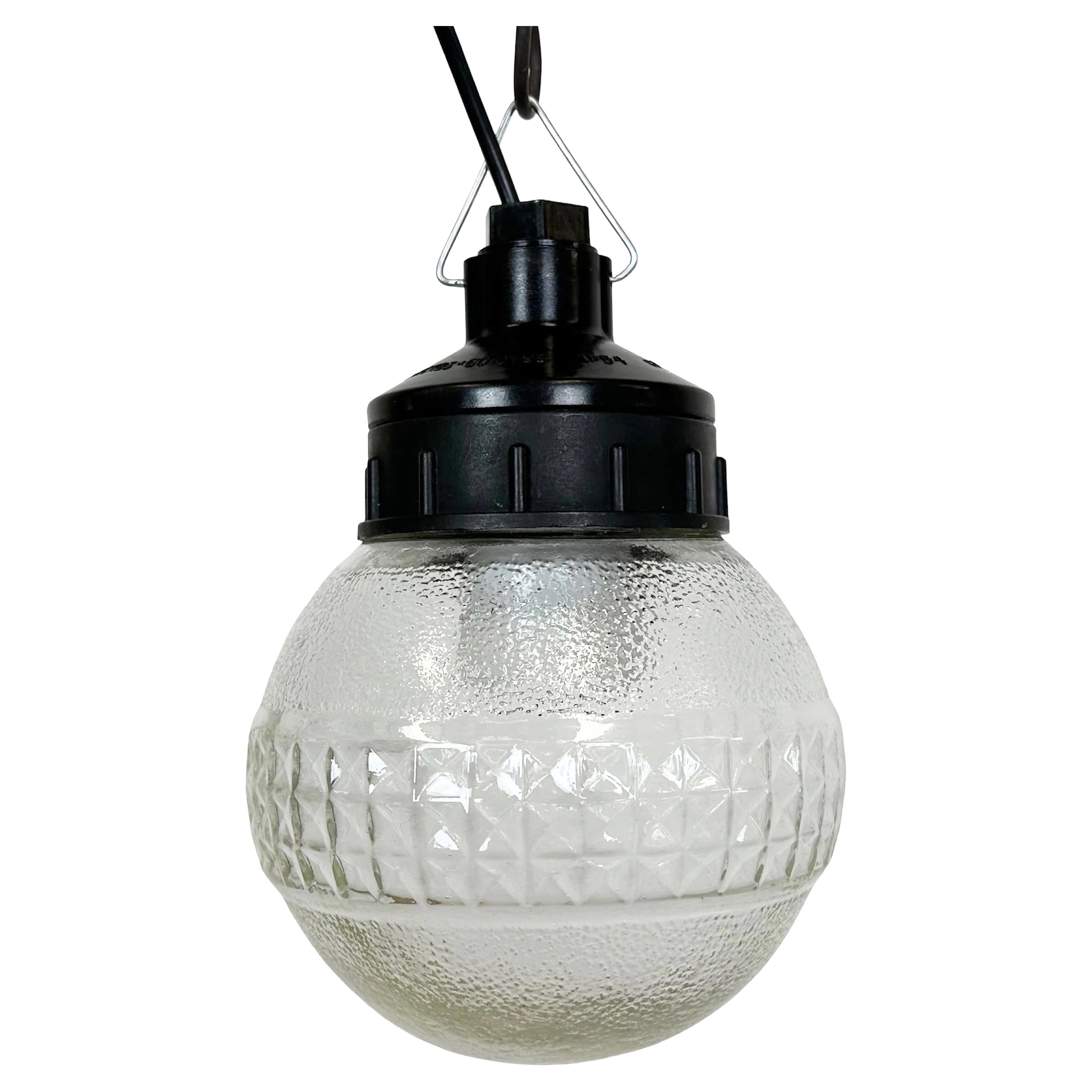 Industrial Bakelite Pendant Light with Frosted Glass, 1970s For Sale