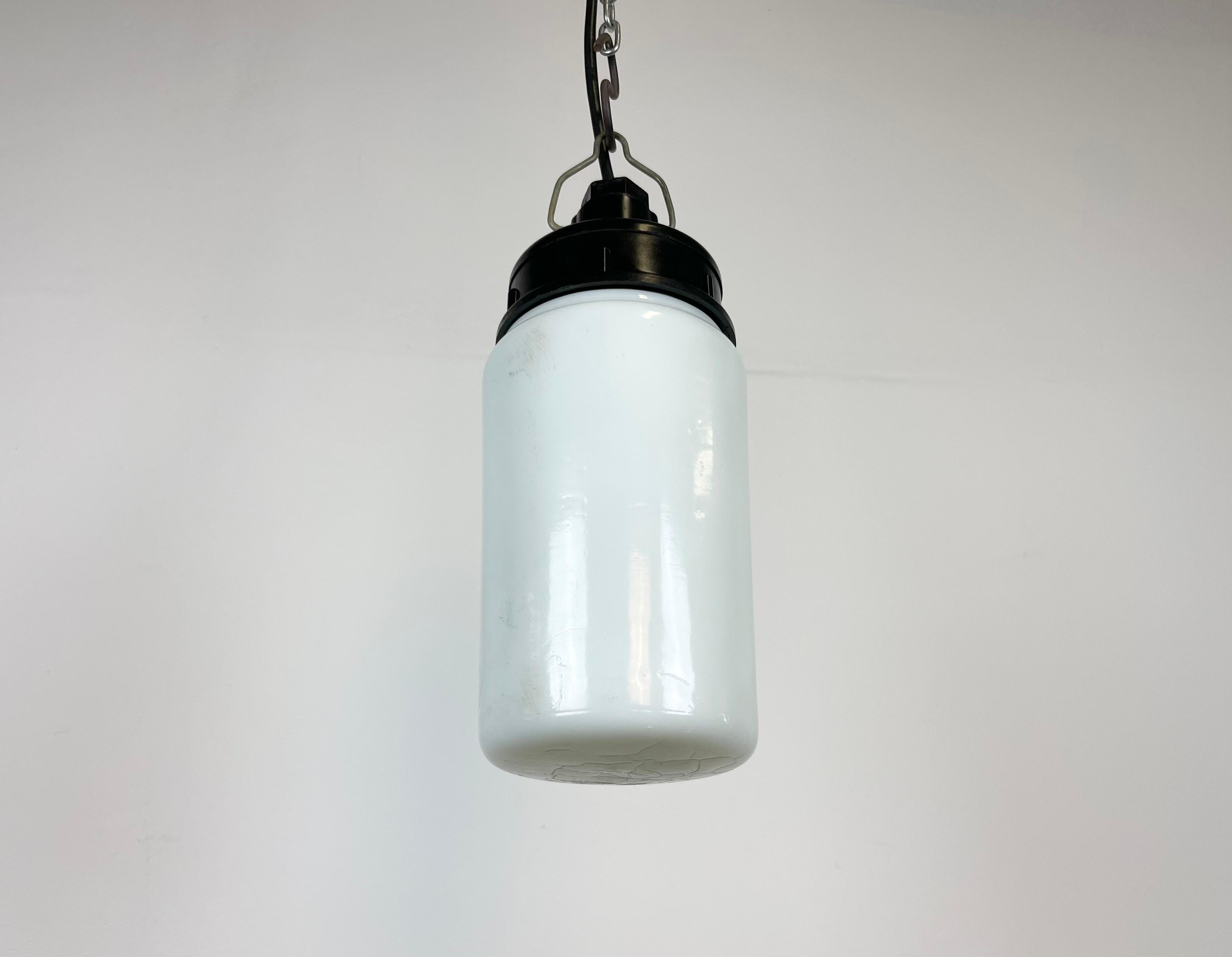 Industrial Bakelite Pendant Light with Milk Glass, 1970s For Sale 3