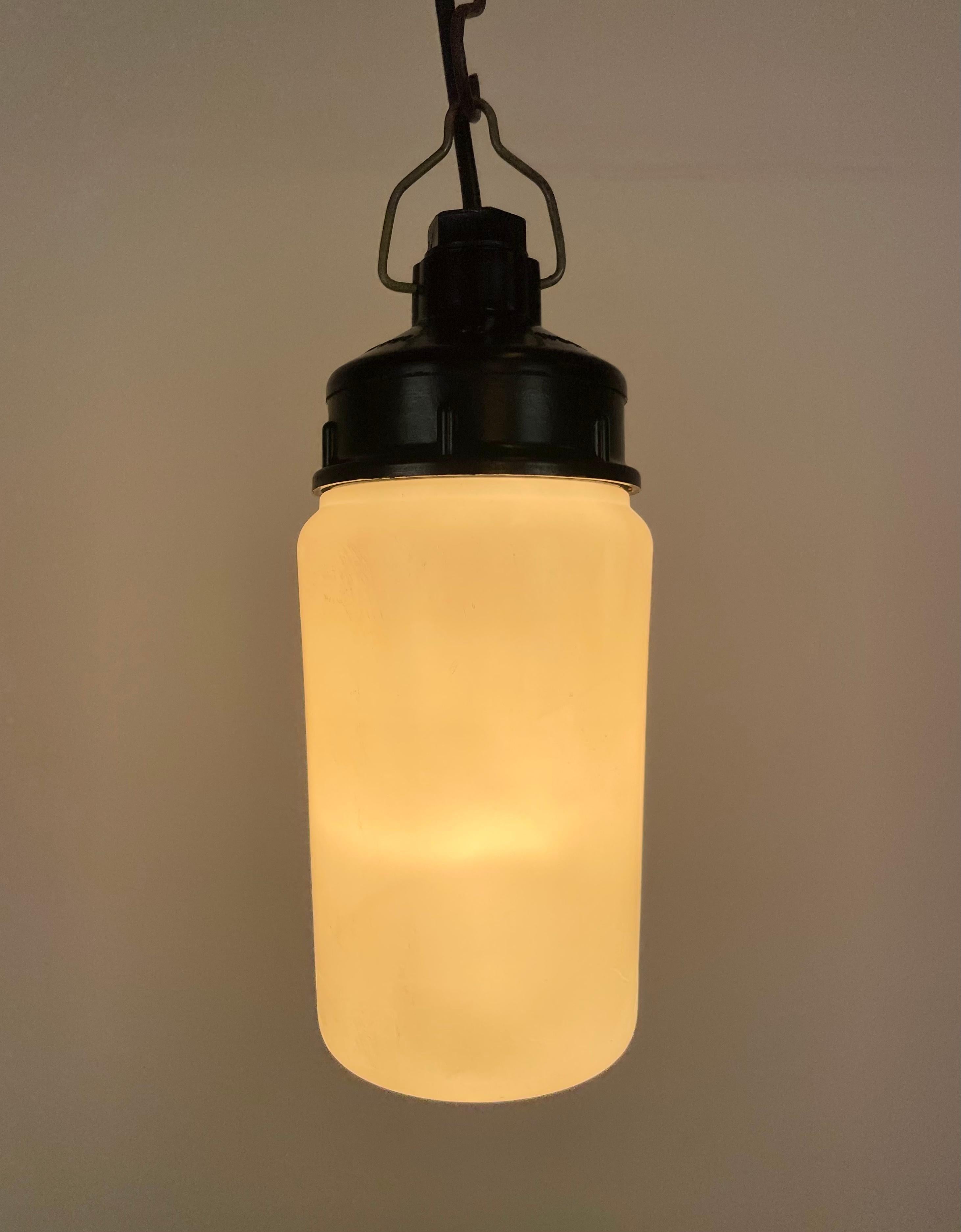Industrial Bakelite Pendant Light with Milk Glass, 1970s For Sale 4