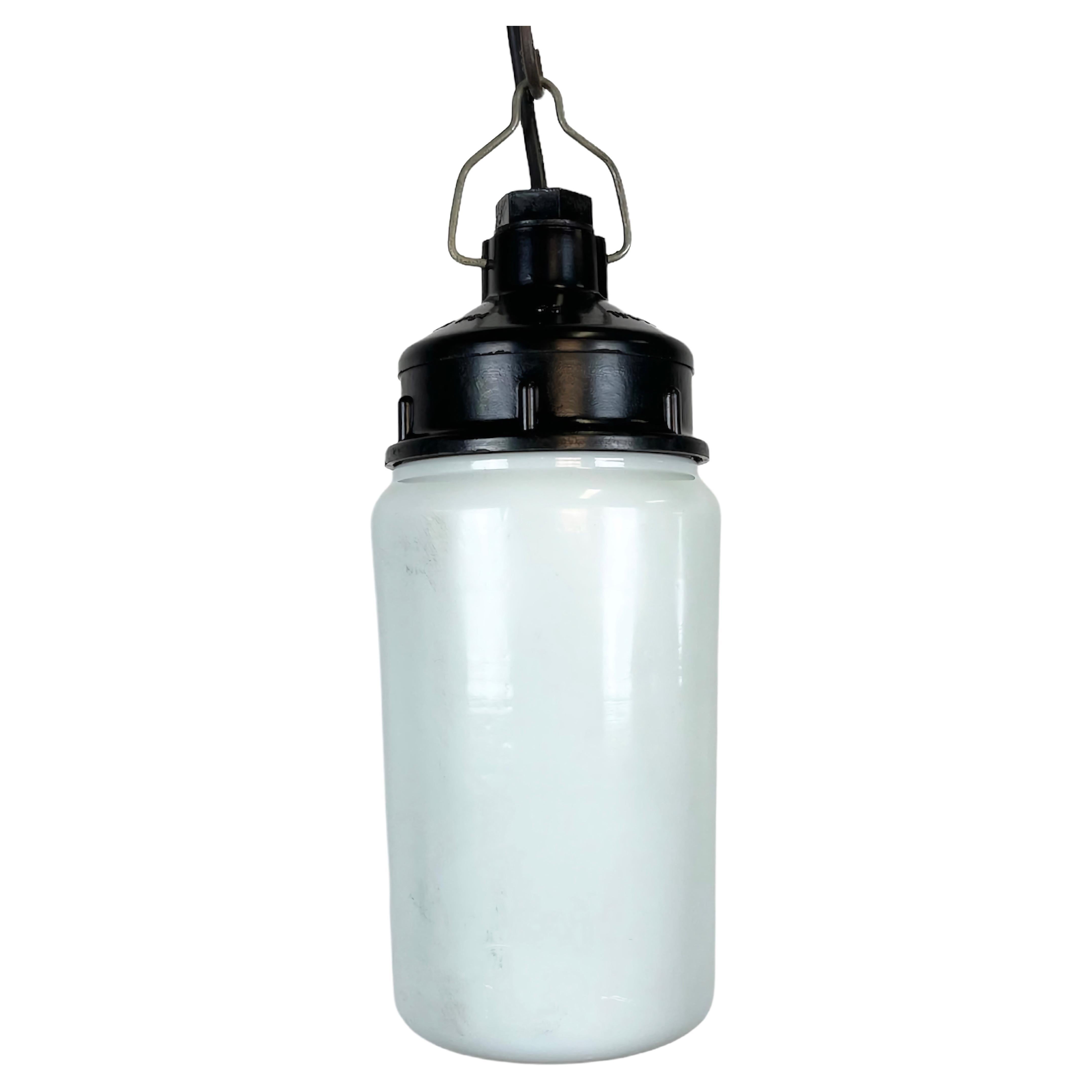 Industrial Bakelite Pendant Light with Milk Glass, 1970s