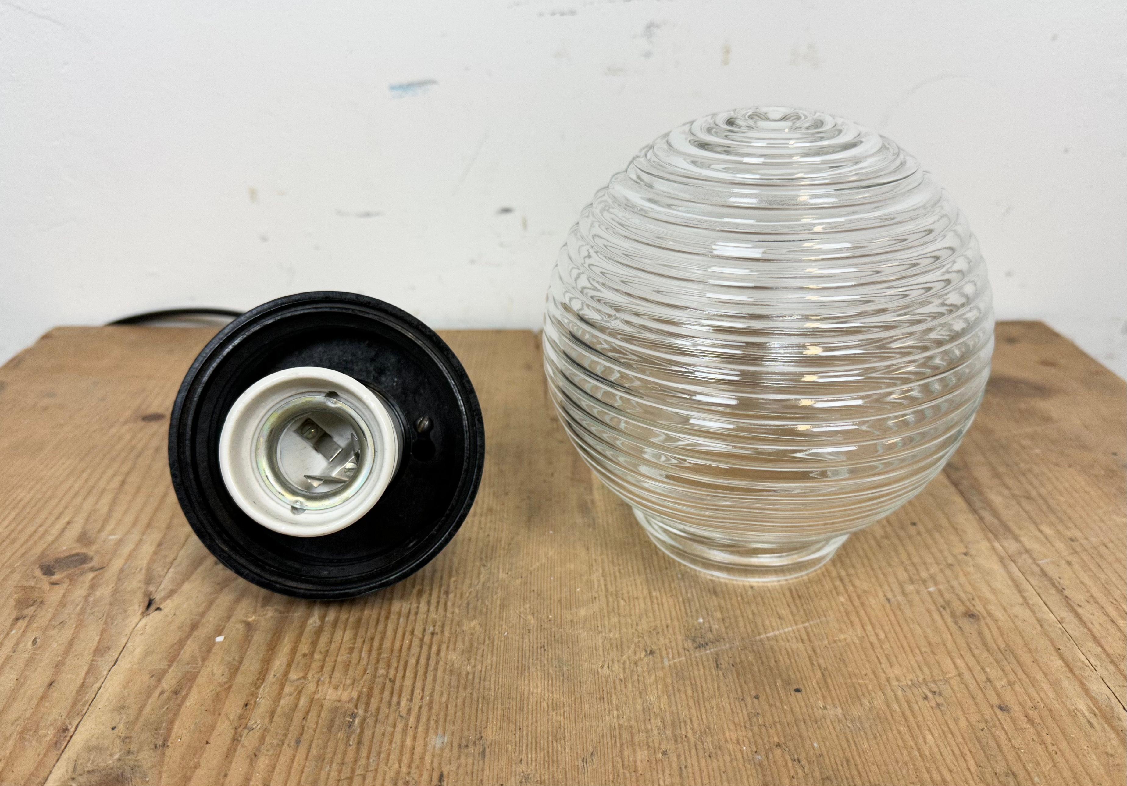 Industrial Bakelite Pendant Light with Ribbed Glass, 1970s For Sale 7