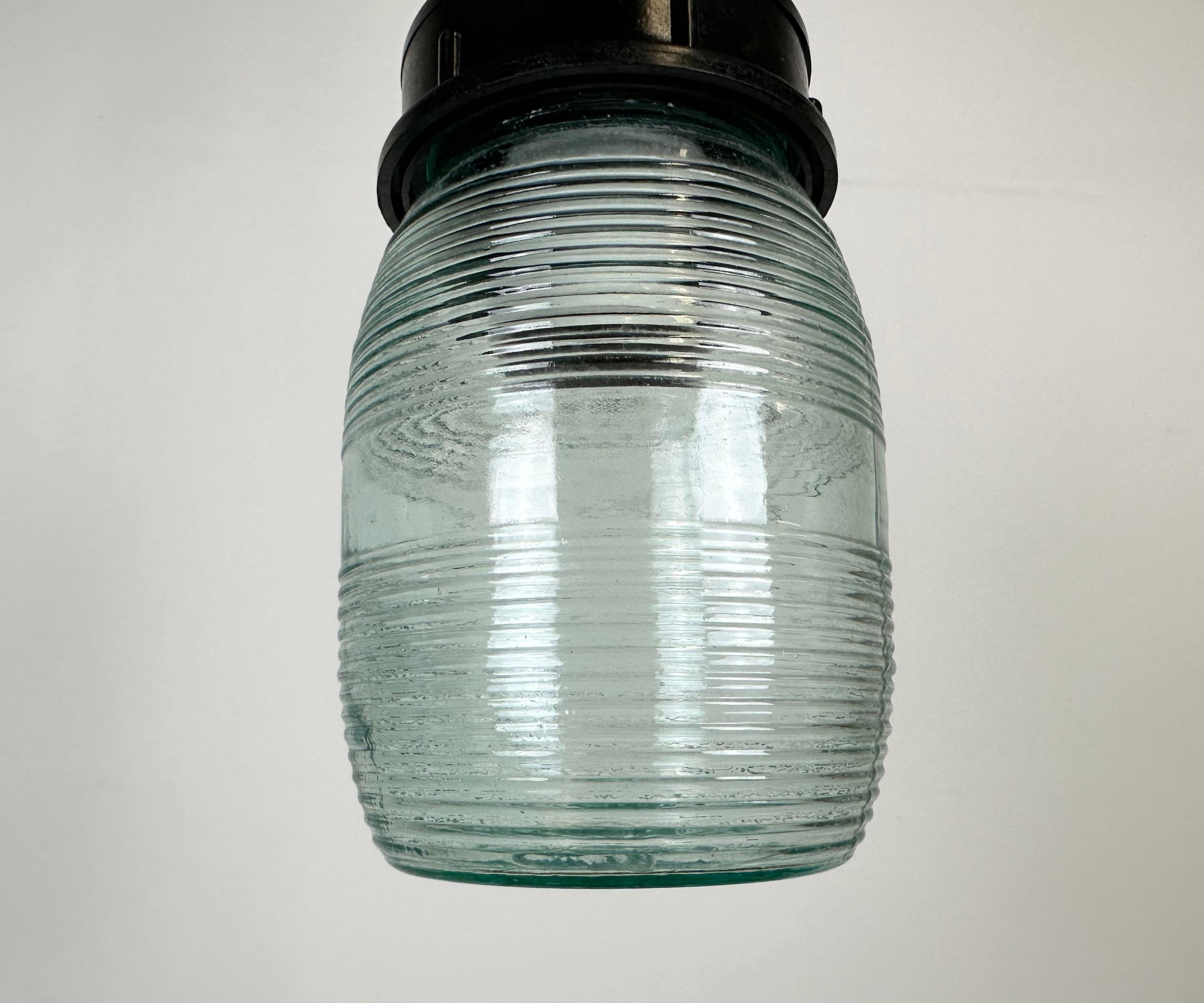 Industrial Bakelite Pendant Light with Ribbed Glass, 1970s For Sale 8