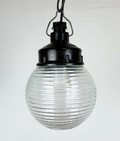 Industrial Bakelite Pendant Light with Ribbed Glass, 1970s