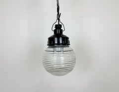 Industrial Bakelite Pendant Light with Ribbed Glass, 1970s