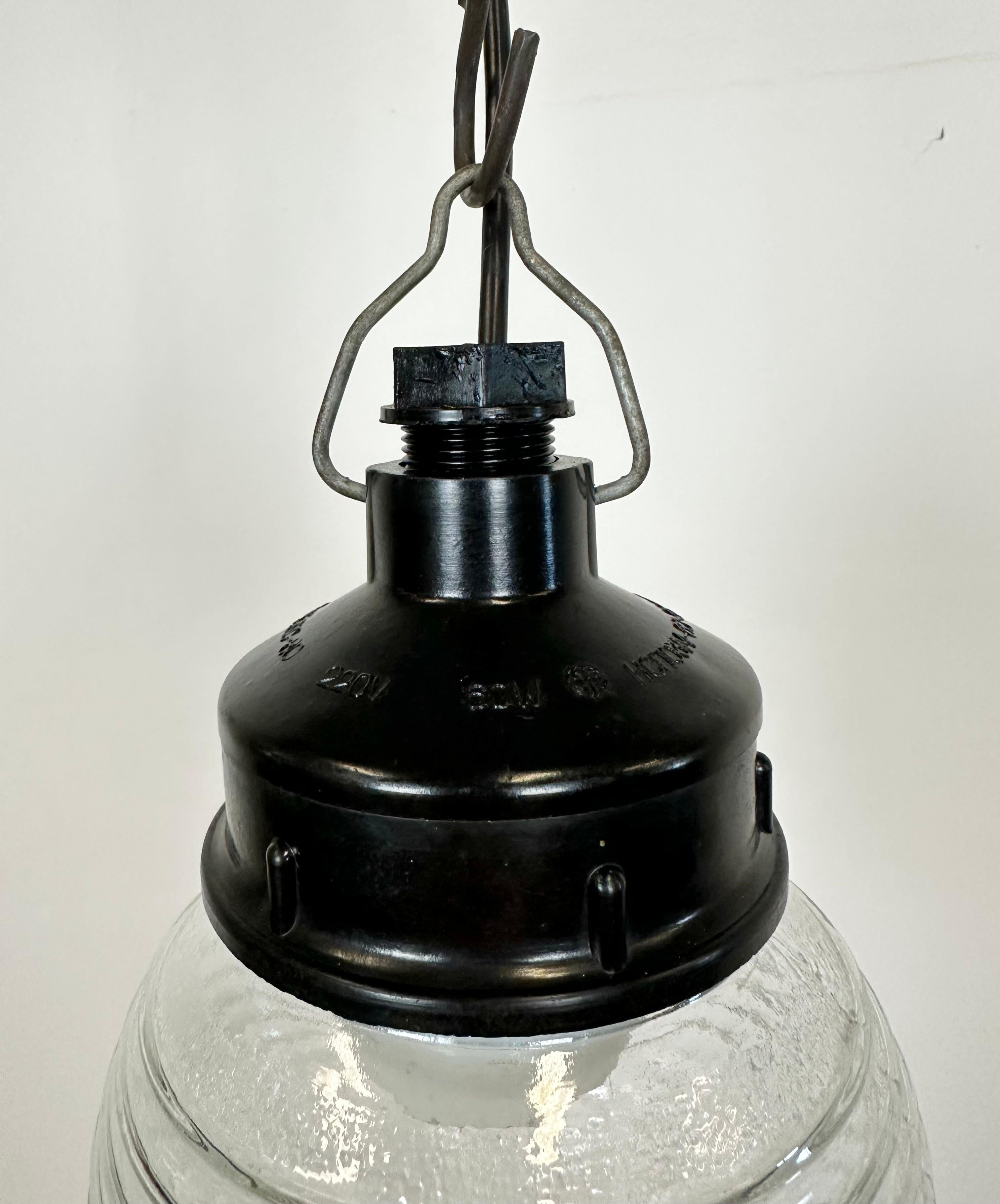 Industrial Bakelite Pendant Light with Ribbed Glass, 1970s In Good Condition For Sale In Kojetice, CZ