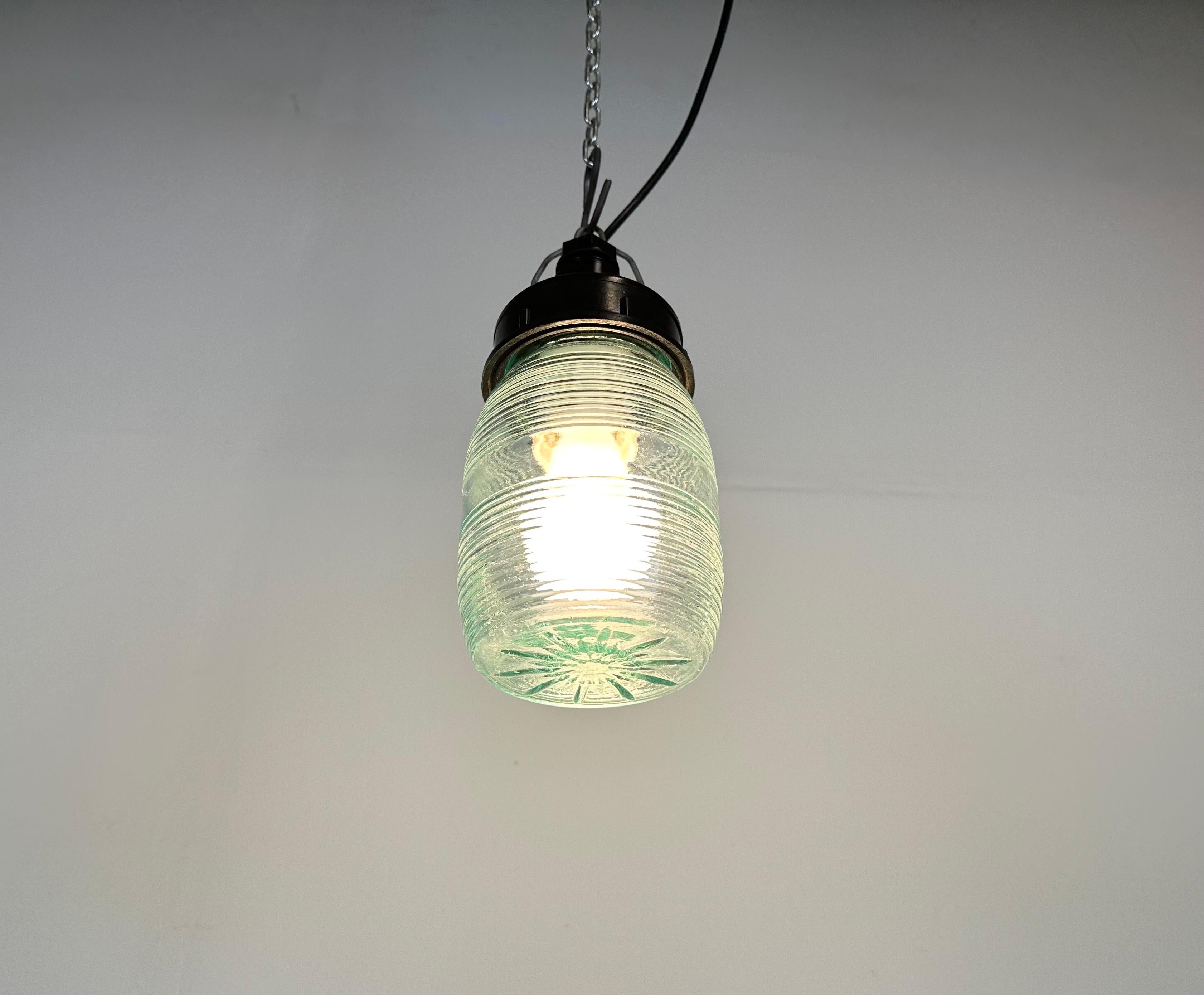 Industrial Bakelite Pendant Light with Ribbed Glass, 1970s For Sale 2