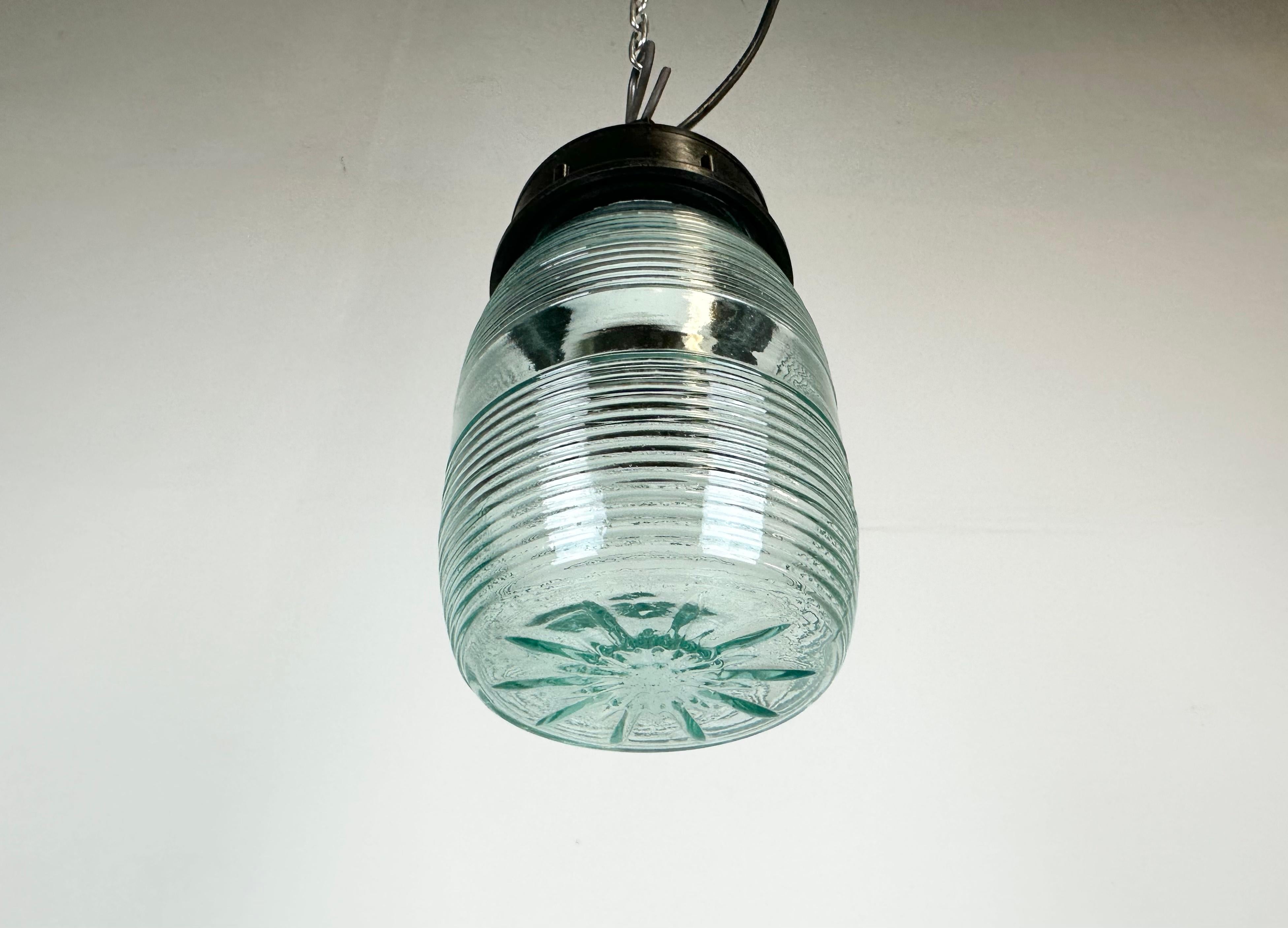 Industrial Bakelite Pendant Light with Ribbed Glass, 1970s For Sale 3
