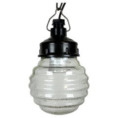 Industrial Bakelite Pendant Light with Ribbed Glass, 1970s