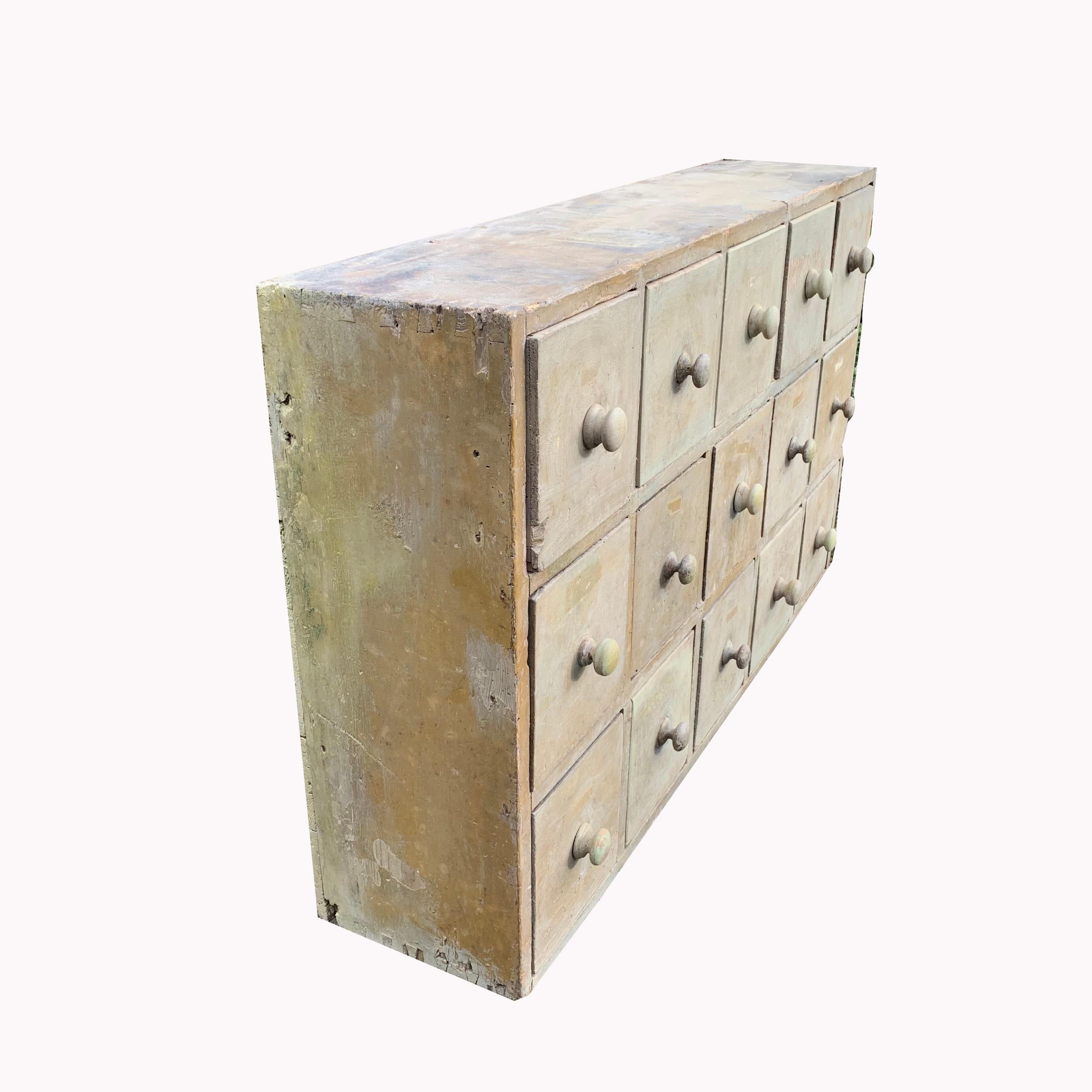 Industrial Bank of Pine Drawers In Distressed Condition In Folkestone, GB