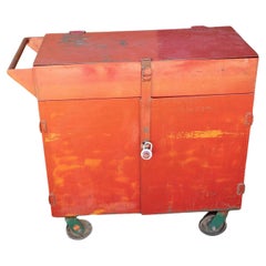Industrial Bar and Storage Cart on Wheels with Locked Compartment and Hinged Top
