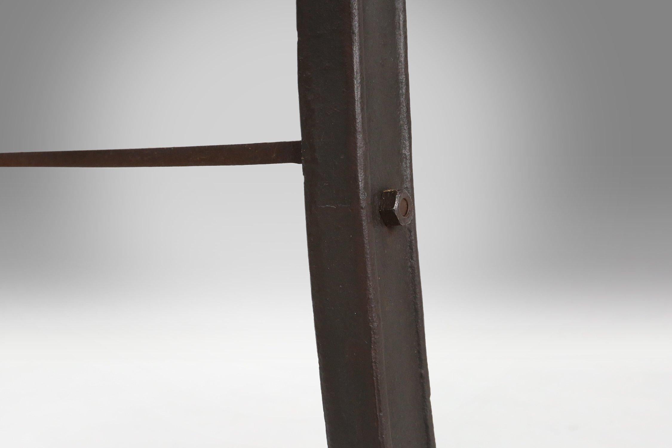 Industrial Bar/Bistro Table with Cast Iron Legs and Wooden Top, Belgium 1920s For Sale 5