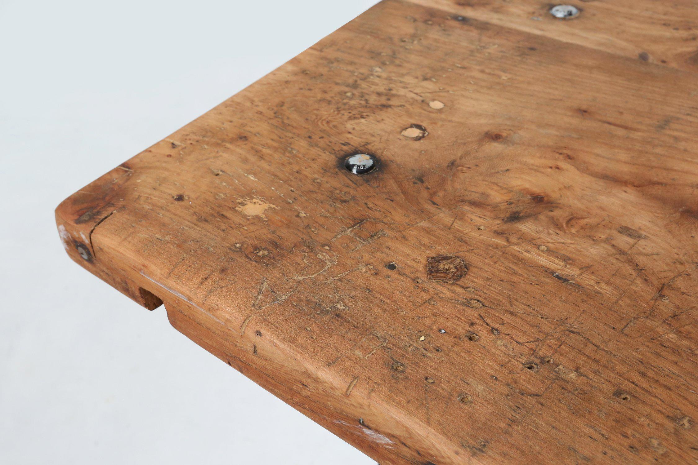 Industrial Bar/Bistro Table with Cast Iron Legs and Wooden Top, Belgium 1920s For Sale 1