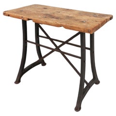Used Industrial Bar/Bistro Table with Cast Iron Legs and Wooden Top, Belgium 1920s