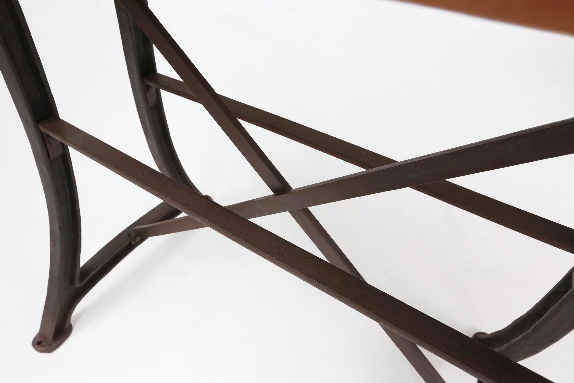 Industrial bar/bistro table with cast iron legs and wooden top, Belgium ca. 1920 3