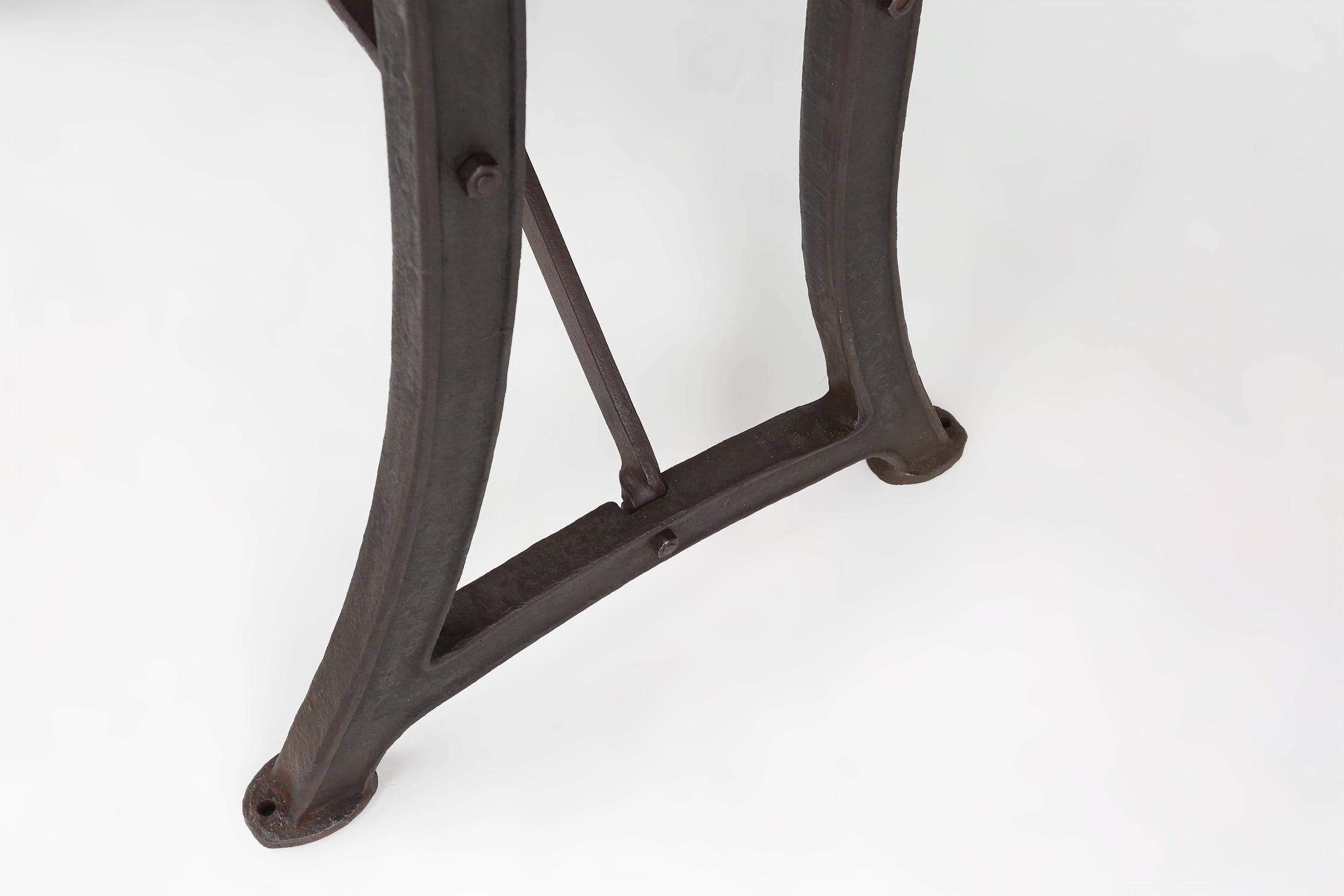 Industrial bar/bistro table with cast iron legs and wooden top, Belgium ca. 1920 5