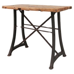 Antique Industrial bar/bistro table with cast iron legs and wooden top, Belgium ca. 1920
