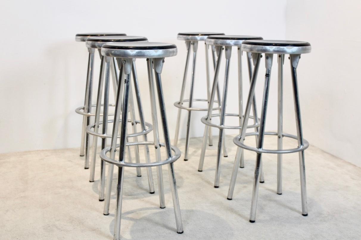 Industrial Bar Stools in Aluminum by Joan Casas I Ortinez for Indecasa, Spain 1