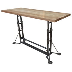 Industrial Bar Table in Metal circa 1930s and Solid Oak Top