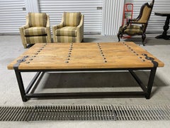 Industrial Barn Door & Metal Base Made into a Coffee Table, 21st Century