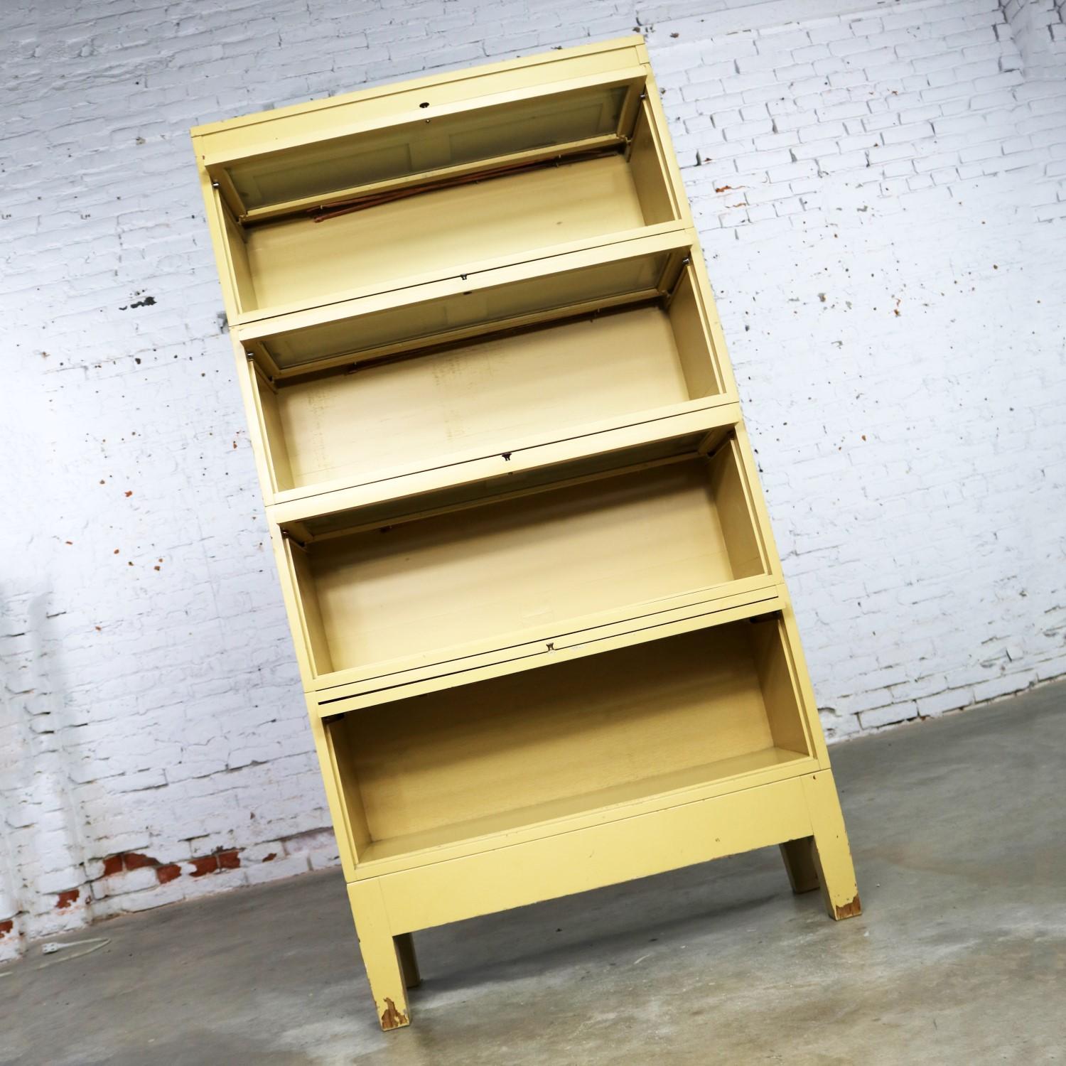 20th Century Industrial Barrister Stacking Bookcase Globe Wernicke Distressed Yellow Painted